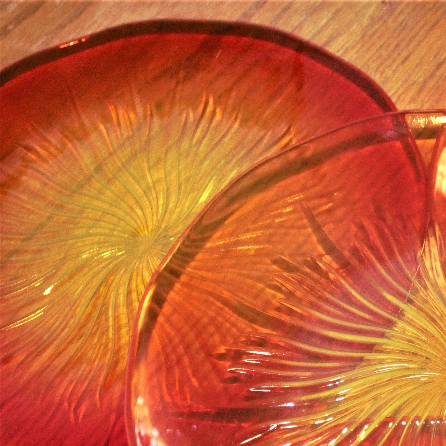 Sunburst Tempered Glass Platter Set: Orange & Yellow Serving Plates