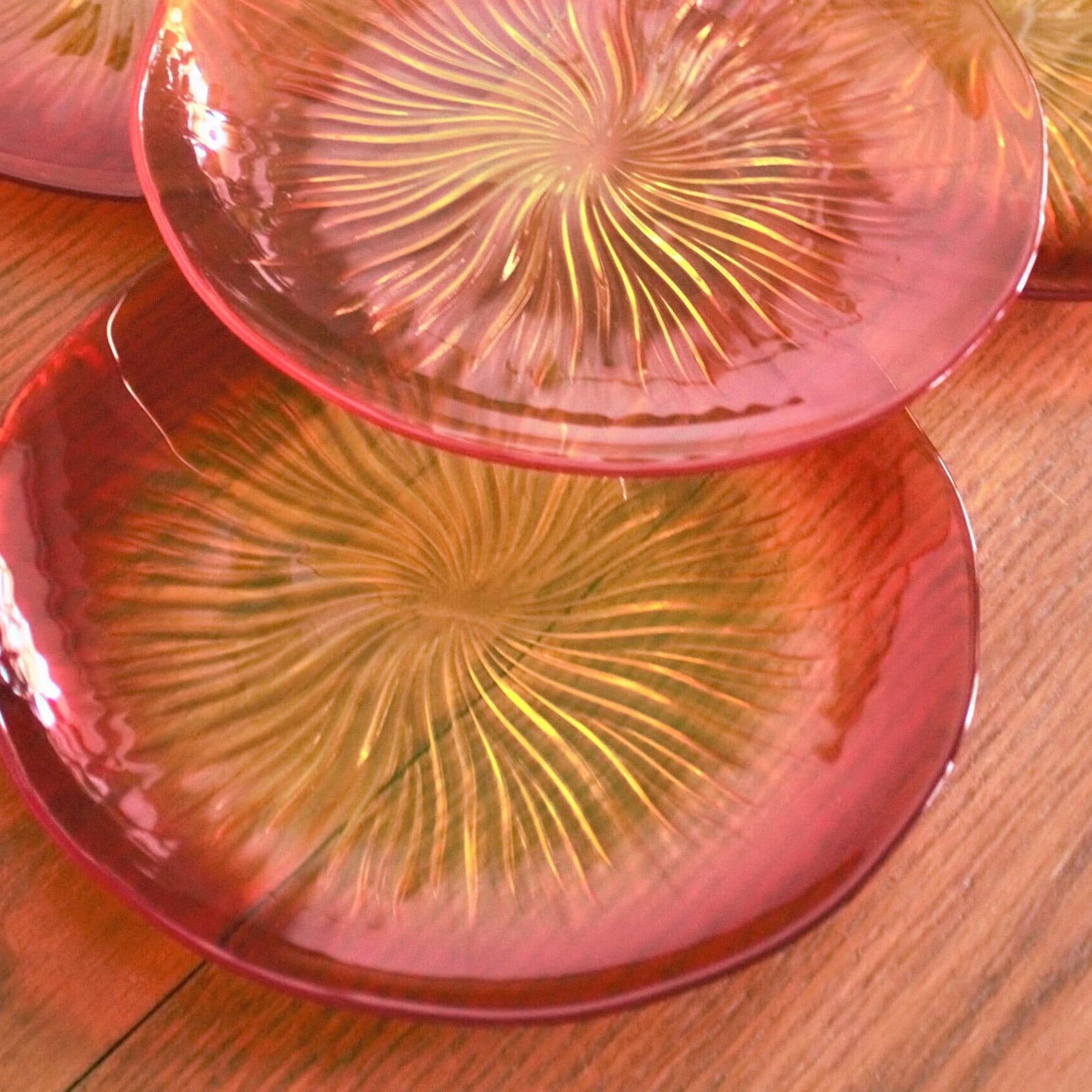 Sunburst Tempered Glass Platter Set: Orange & Yellow Serving Plates