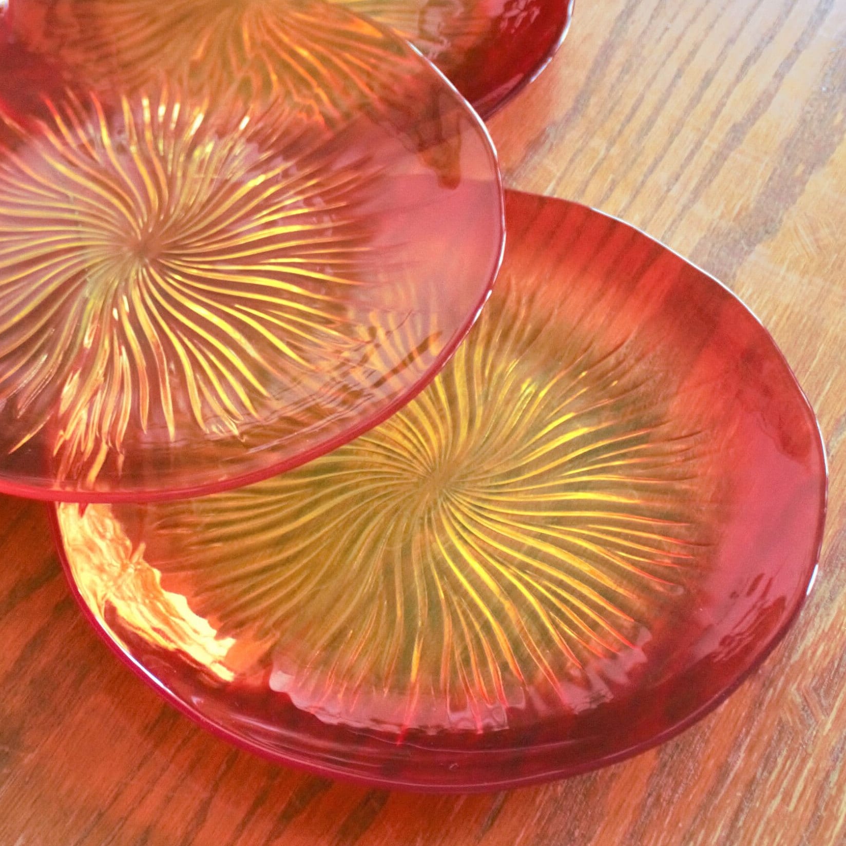 Sunburst Tempered Glass Platter Set: Orange & Yellow Serving Plates