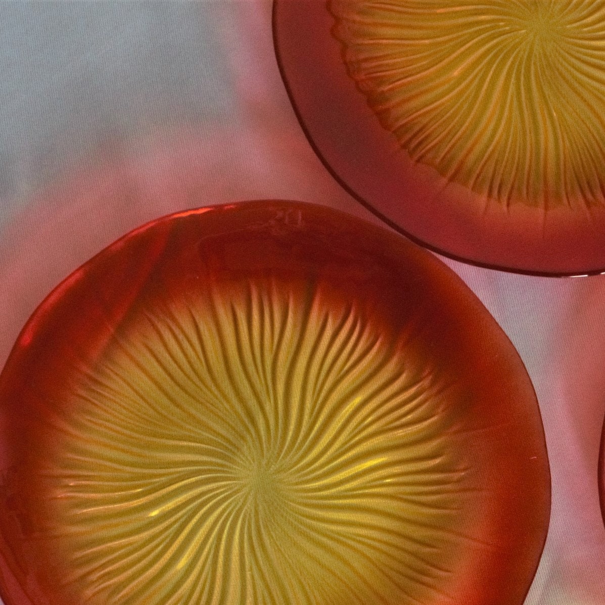 Sunburst Tempered Glass Platter Set: Orange & Yellow Serving Plates