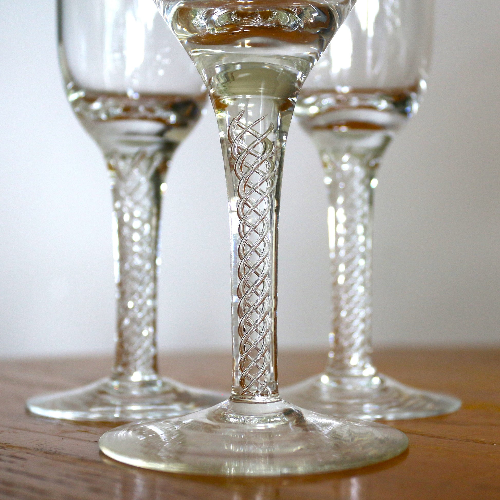 Vintage Waldonia Crystal Coupe Set: Air Twist Stem Cordial Glasses
