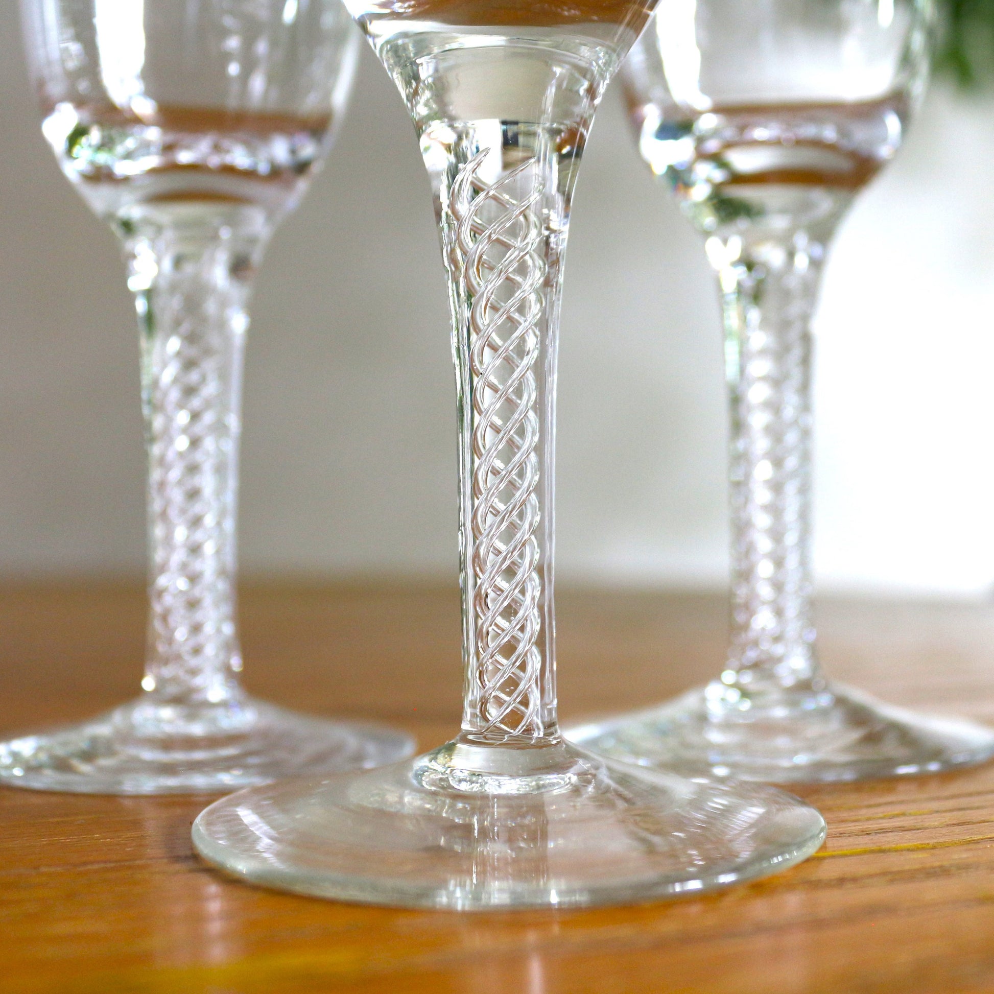 Vintage Waldonia Crystal Coupe Set: Air Twist Stem Cordial Glasses