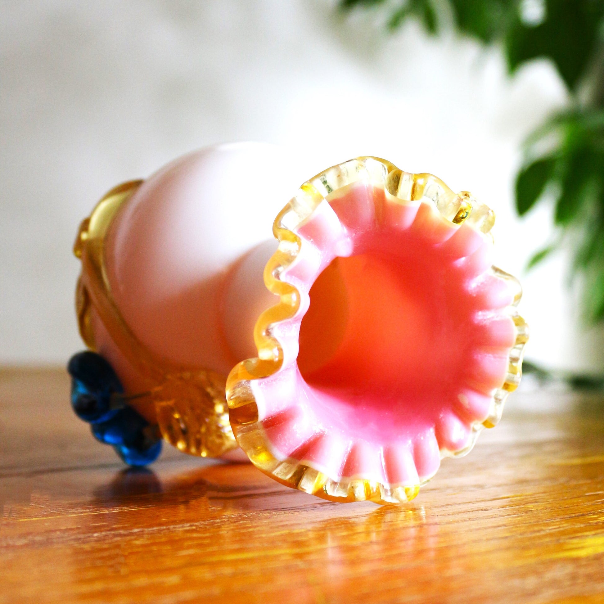 Vintage Fenton Peach Blown Glass Vase: Applied Fruit Decor