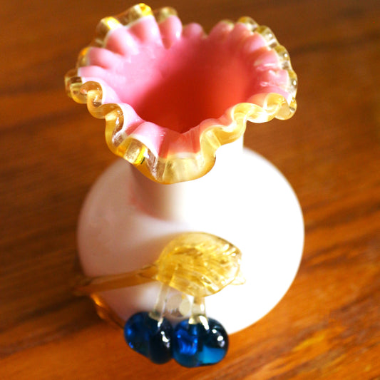 Vintage Fenton Peach Blown Glass Vase: Applied Fruit Decor