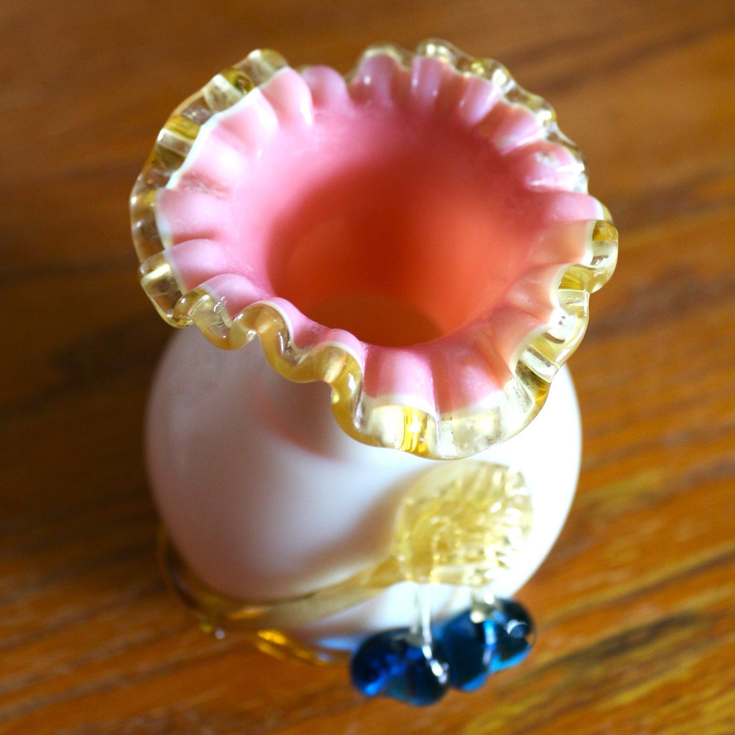 Vintage Fenton Peach Blown Glass Vase: Applied Fruit Decor