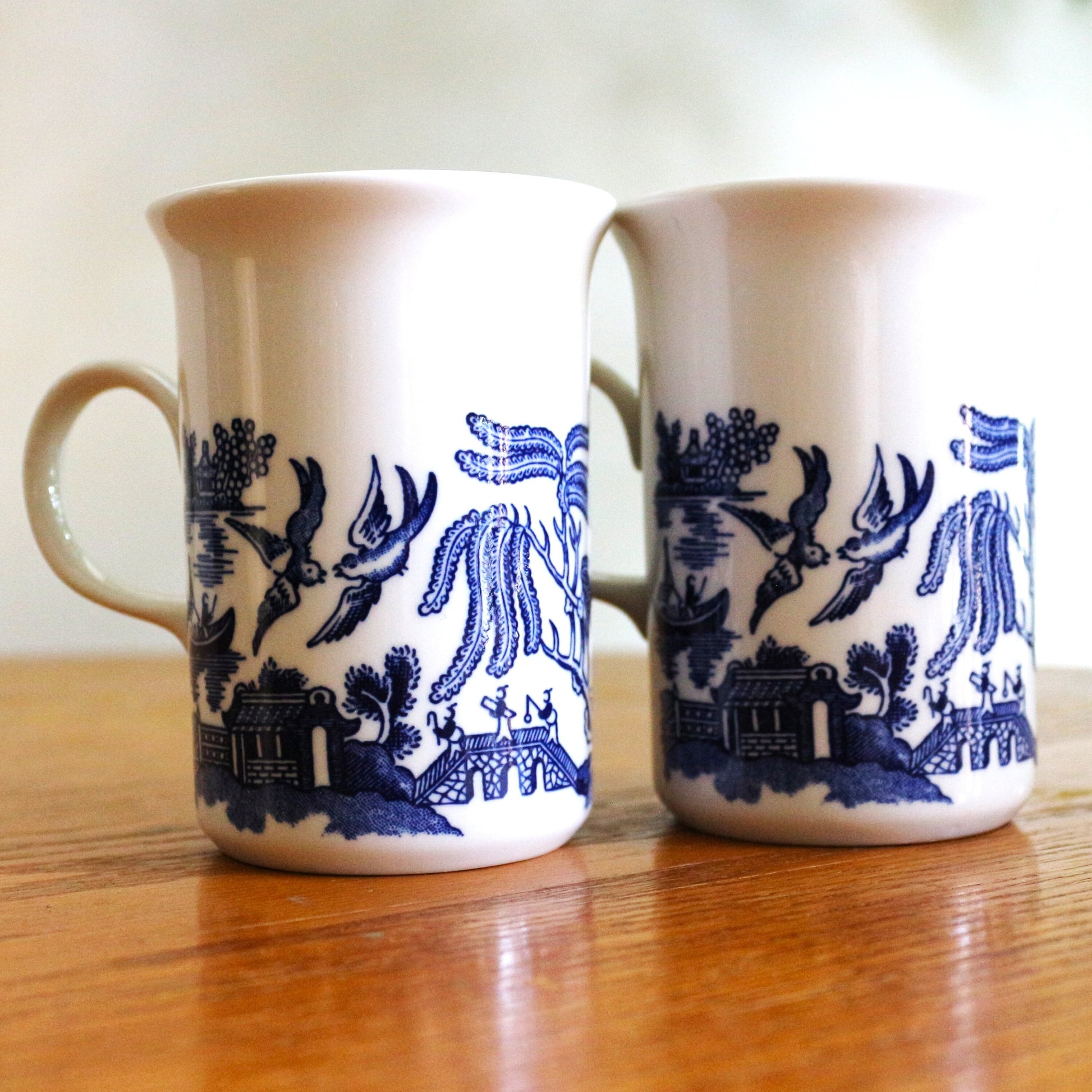 Vintage Blue Willow Mug Set: Rare English Coffee Cups, Made in England