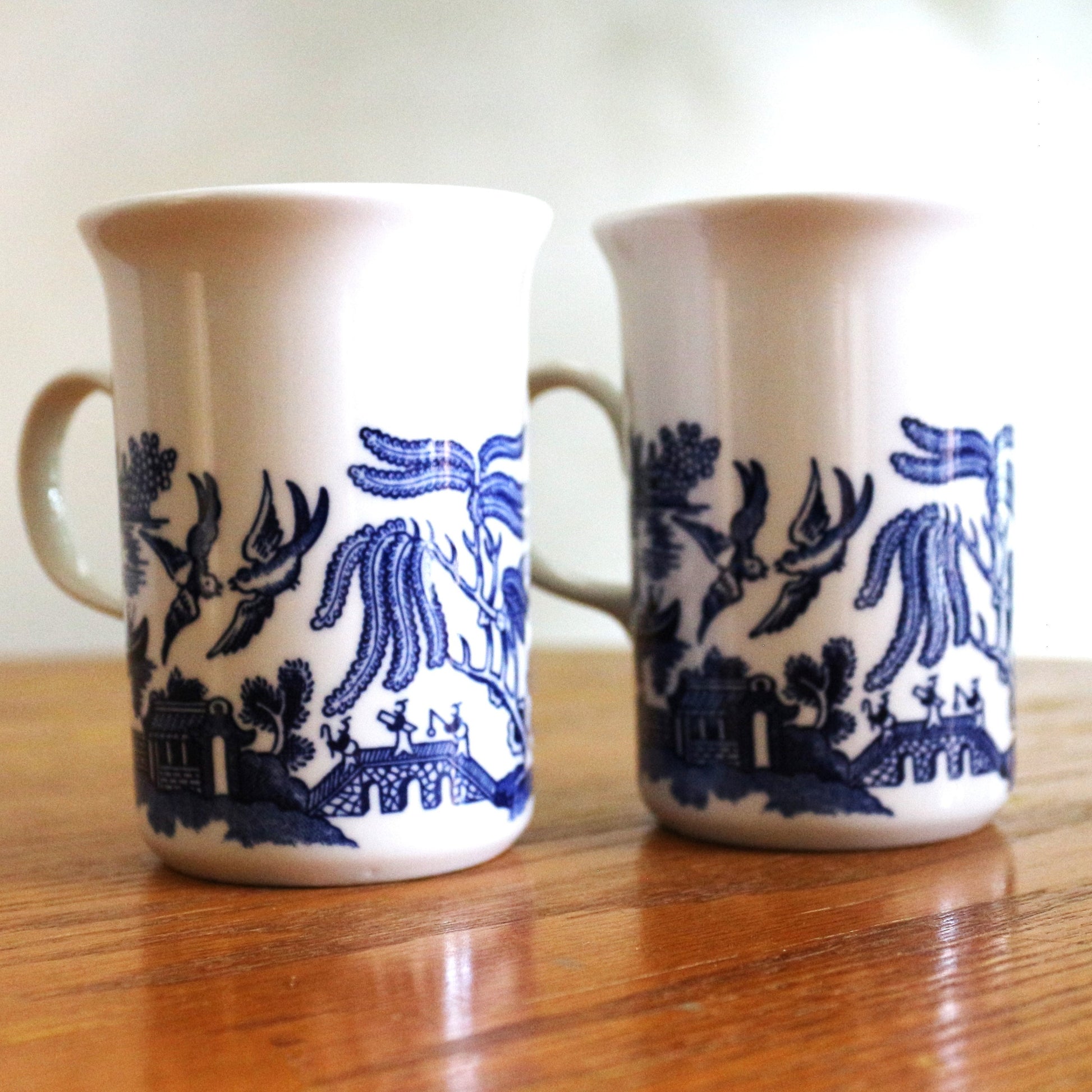 Vintage Blue Willow Mug Set: Rare English Coffee Cups, Made in England