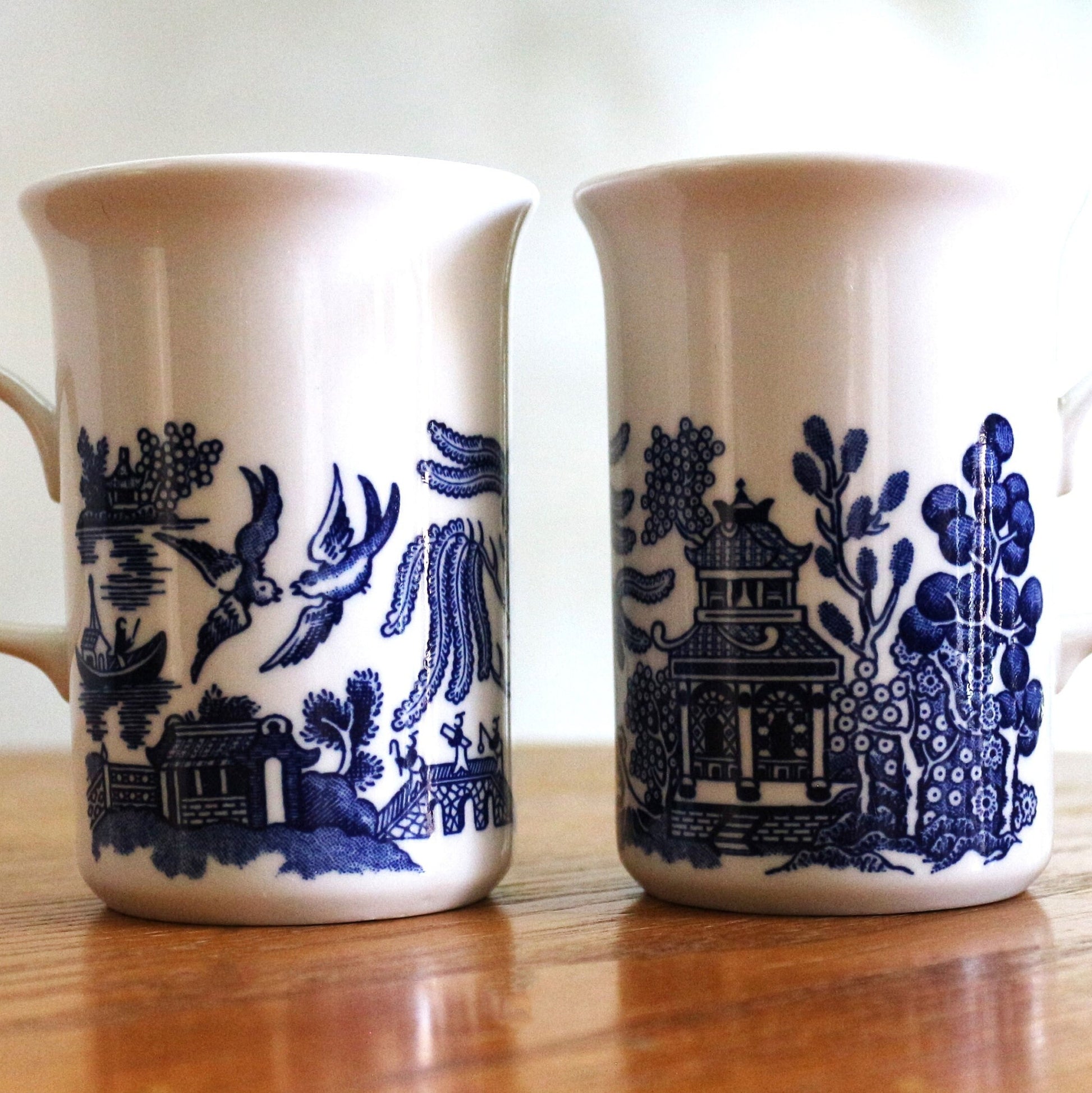 Vintage Blue Willow Mug Set: Rare English Coffee Cups, Made in England