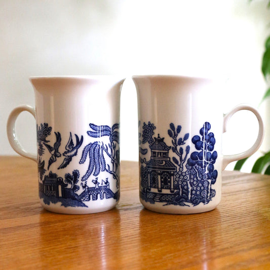 Vintage Blue Willow Mug Set: Rare English Coffee Cups, Made in England