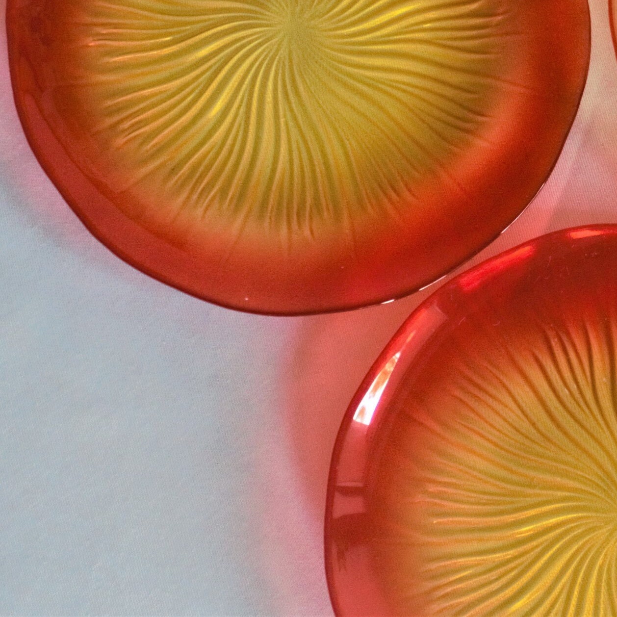 Sunburst Tempered Glass Platter Set: Orange & Yellow Serving Plates