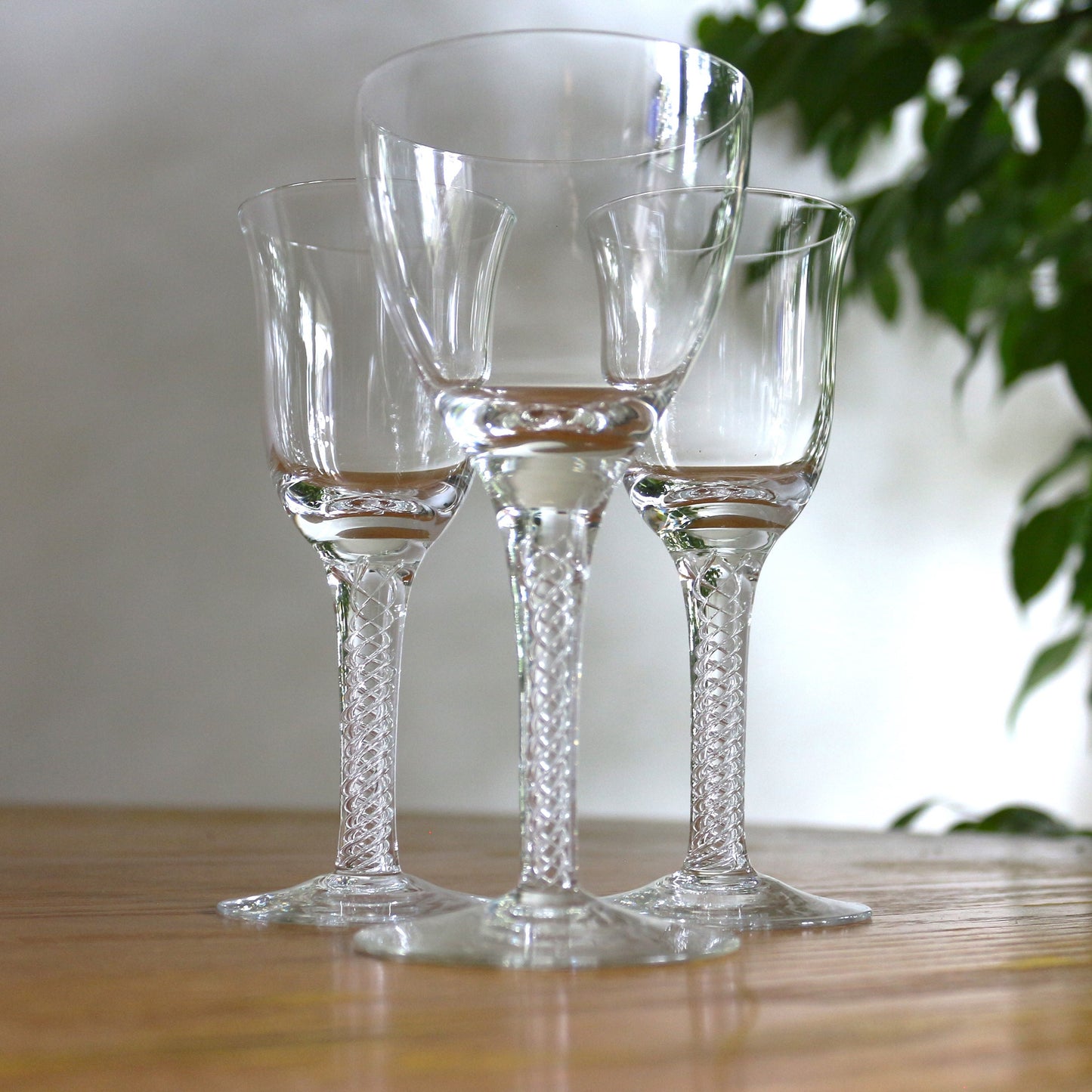 Vintage Waldonia Crystal Coupe Set: Air Twist Stem Cordial Glasses