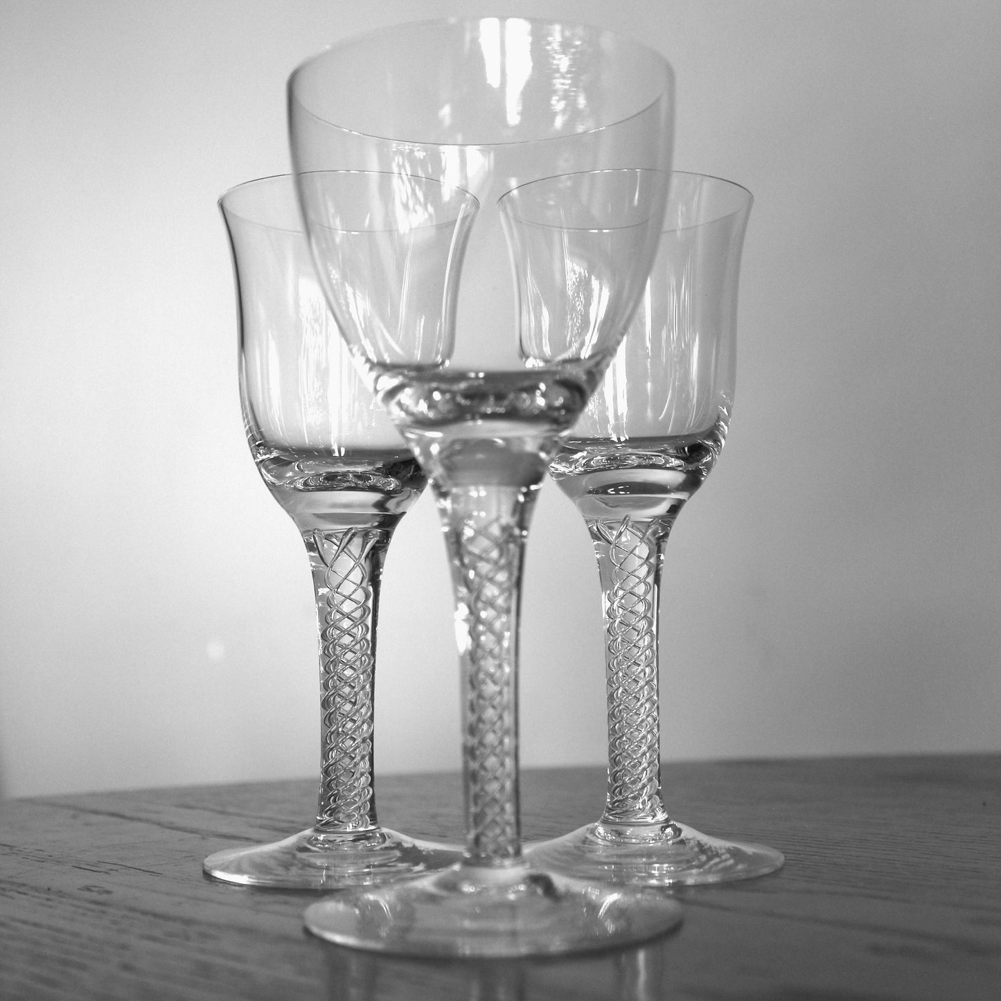 Vintage Waldonia Crystal Coupe Set: Air Twist Stem Cordial Glasses