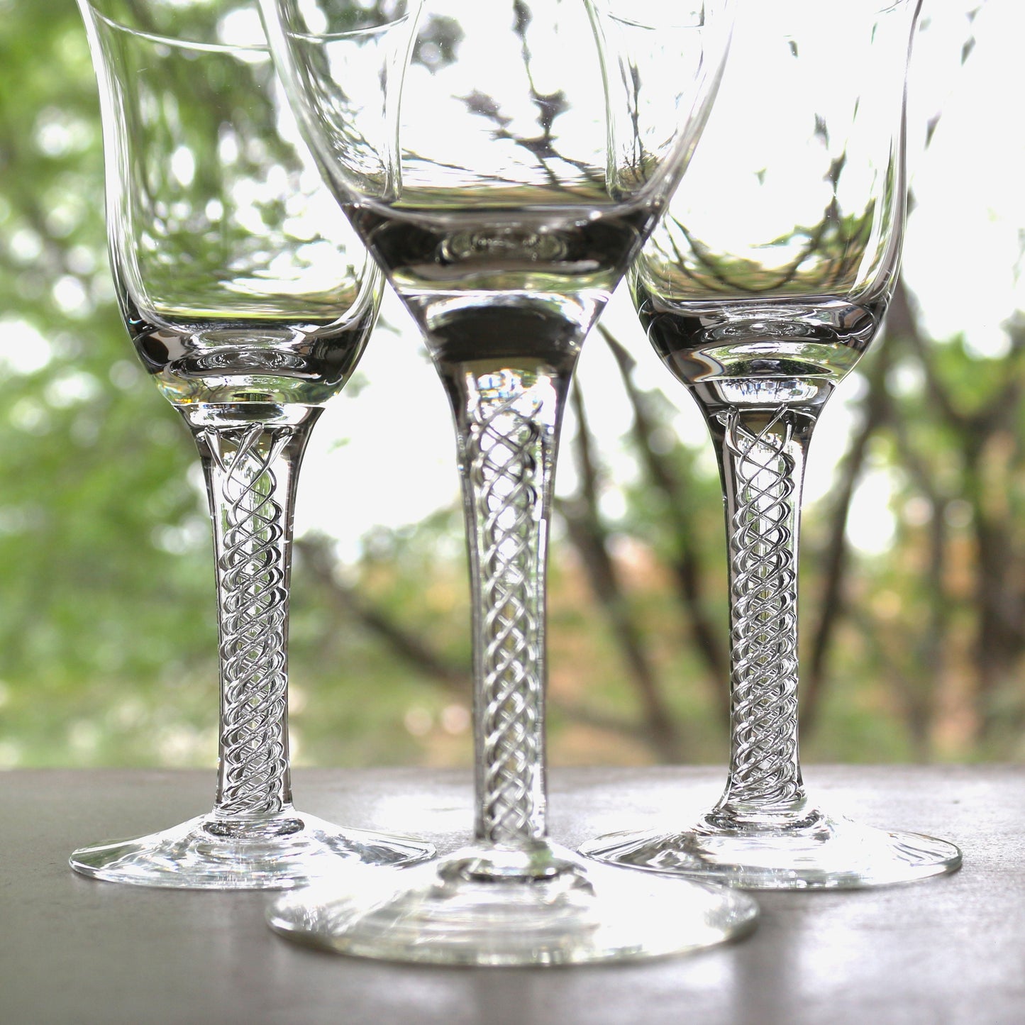 Vintage Waldonia Crystal Coupe Set: Air Twist Stem Cordial Glasses