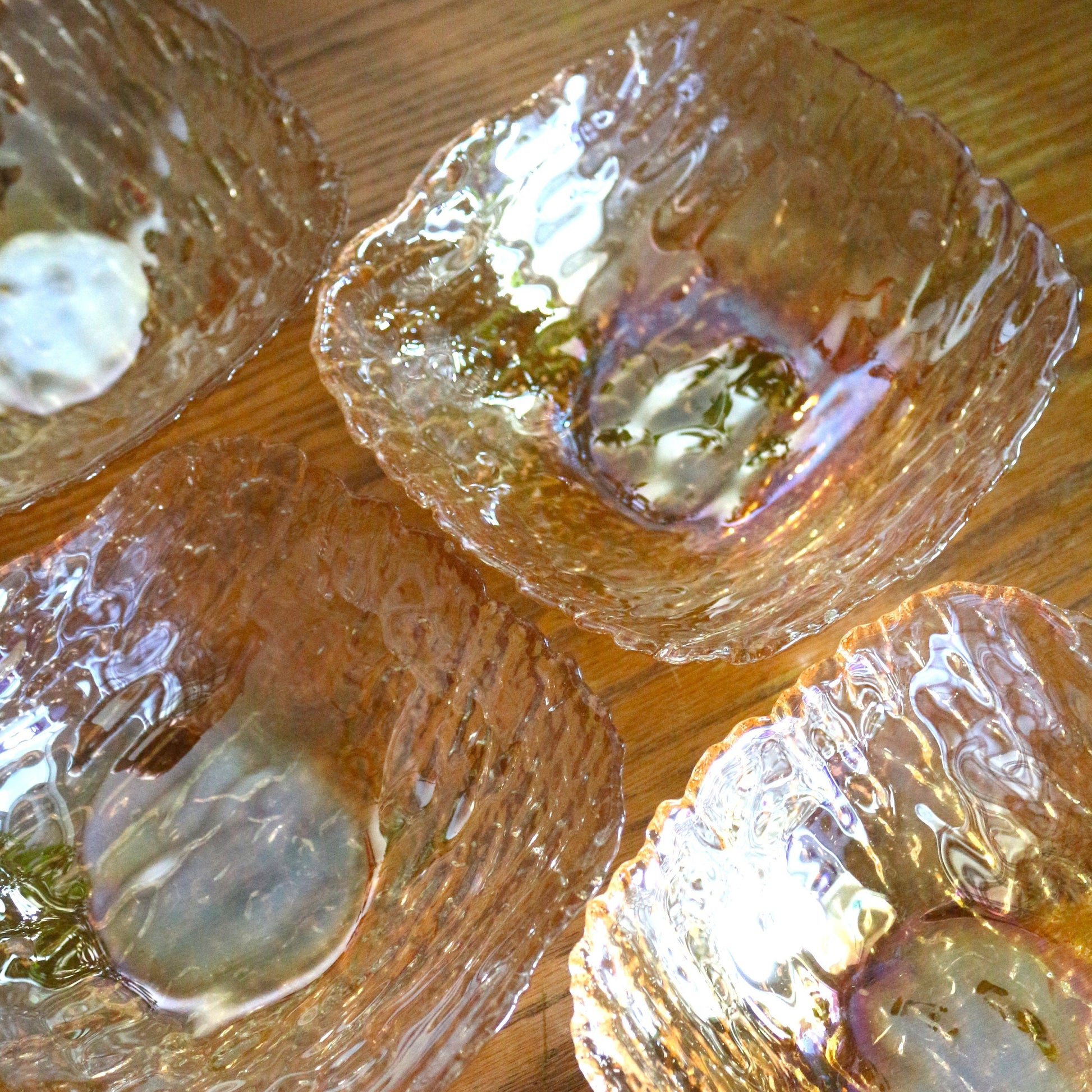 Iridescent Glass Dessert Bowls - Gold Patterned Square Bowls, Set of 4