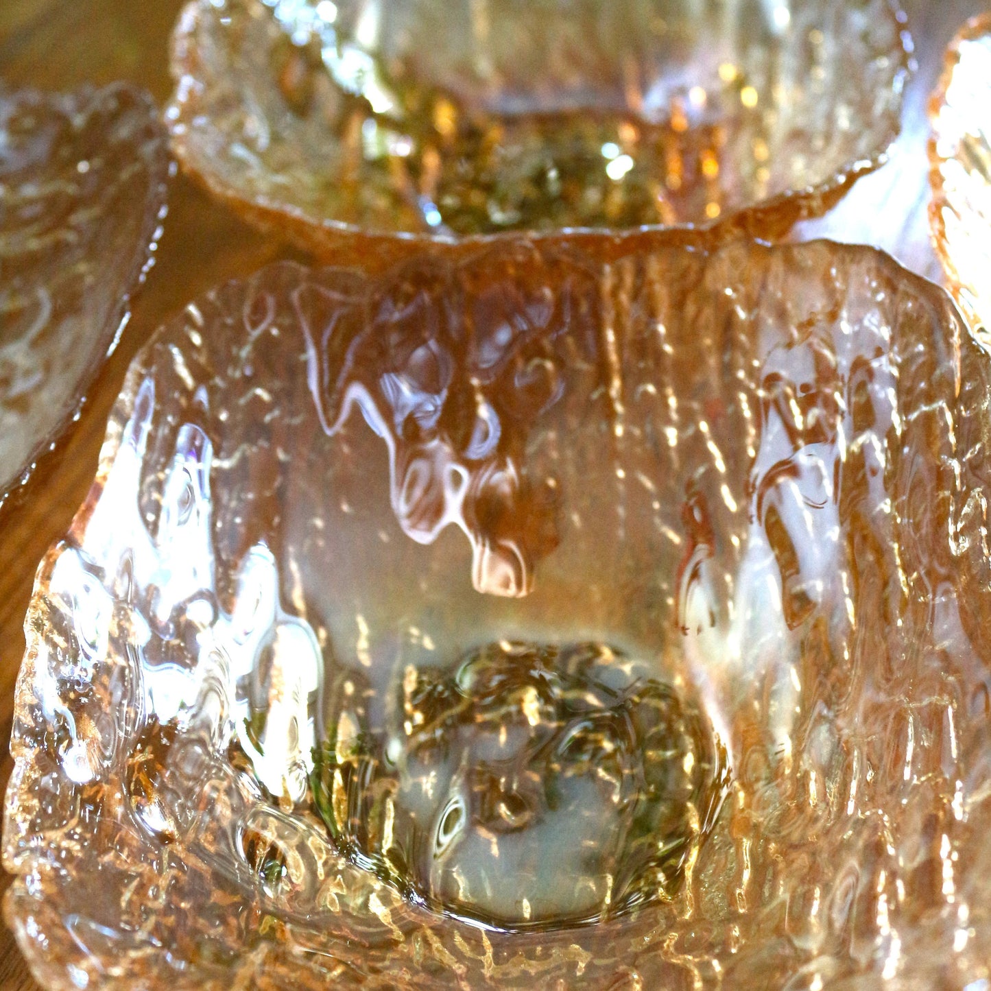 Iridescent Glass Dessert Bowls - Gold Patterned Square Bowls, Set of 4