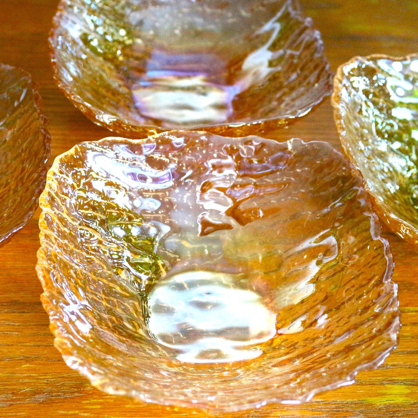 Iridescent Glass Dessert Bowls - Gold Patterned Square Bowls, Set of 4