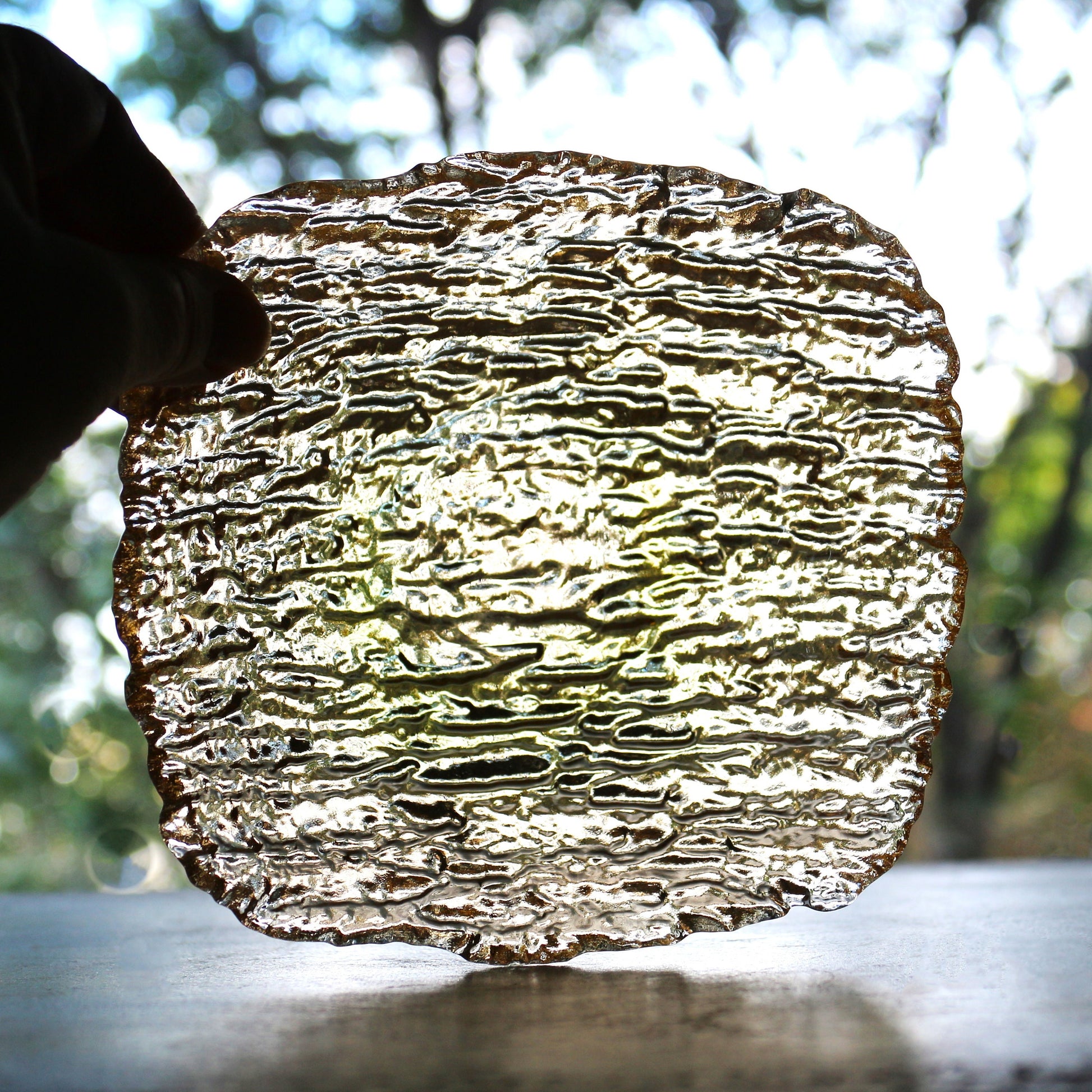 Iridescent Glass Dessert Bowls - Gold Patterned Square Bowls, Set of 4