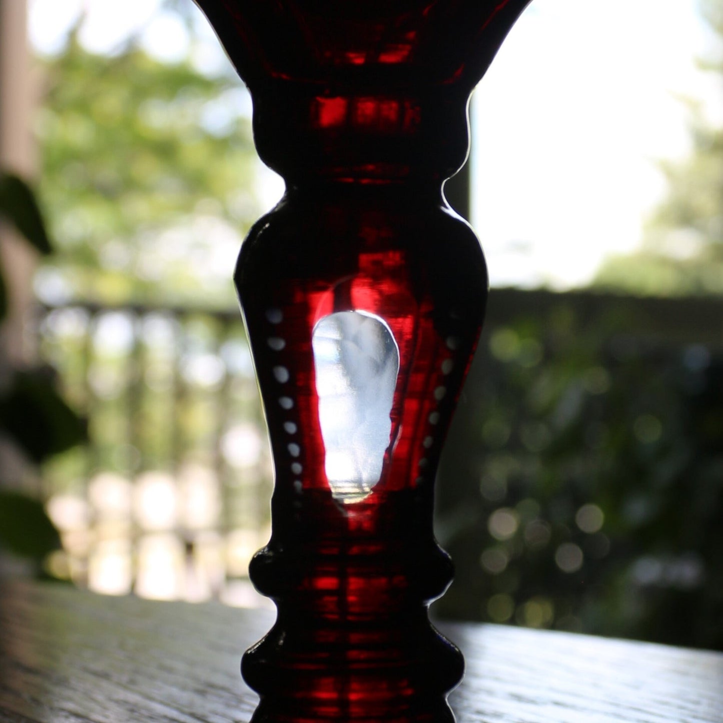 Antique Egermann Red Crystal Goblet: Cut to Clear Wine Glass