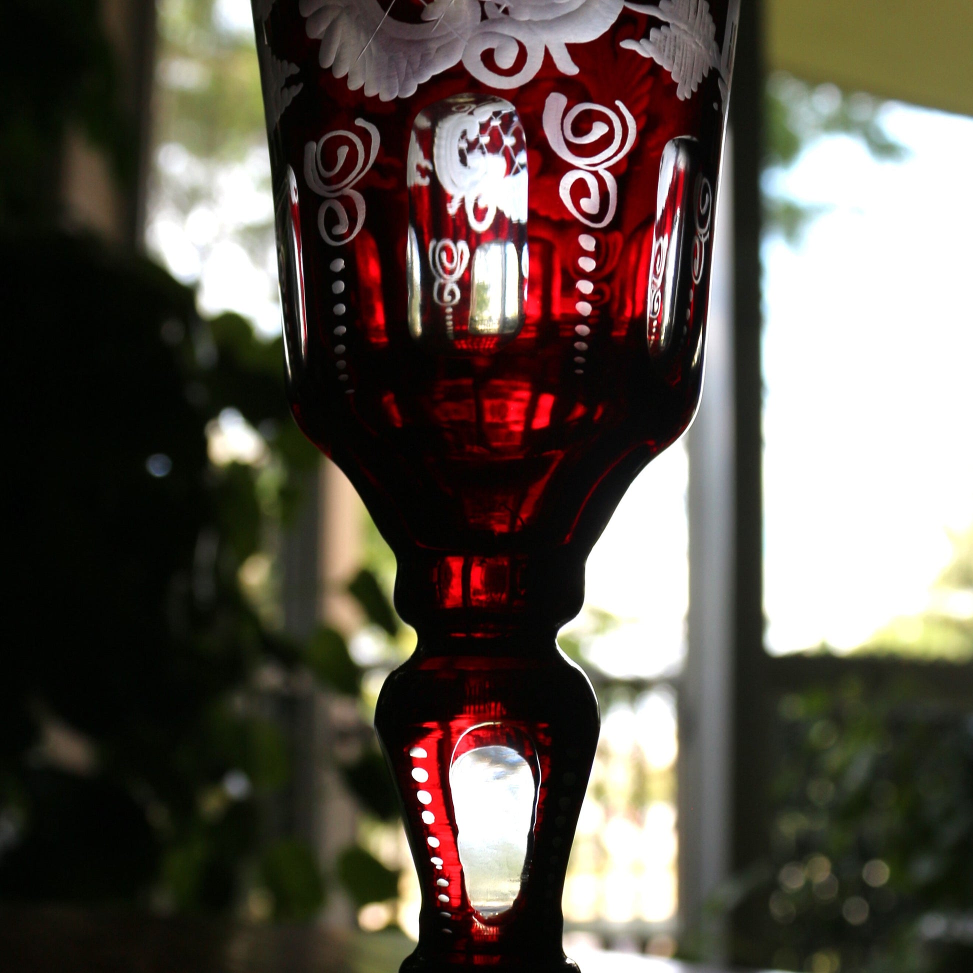 Antique Egermann Red Crystal Goblet: Cut to Clear Wine Glass