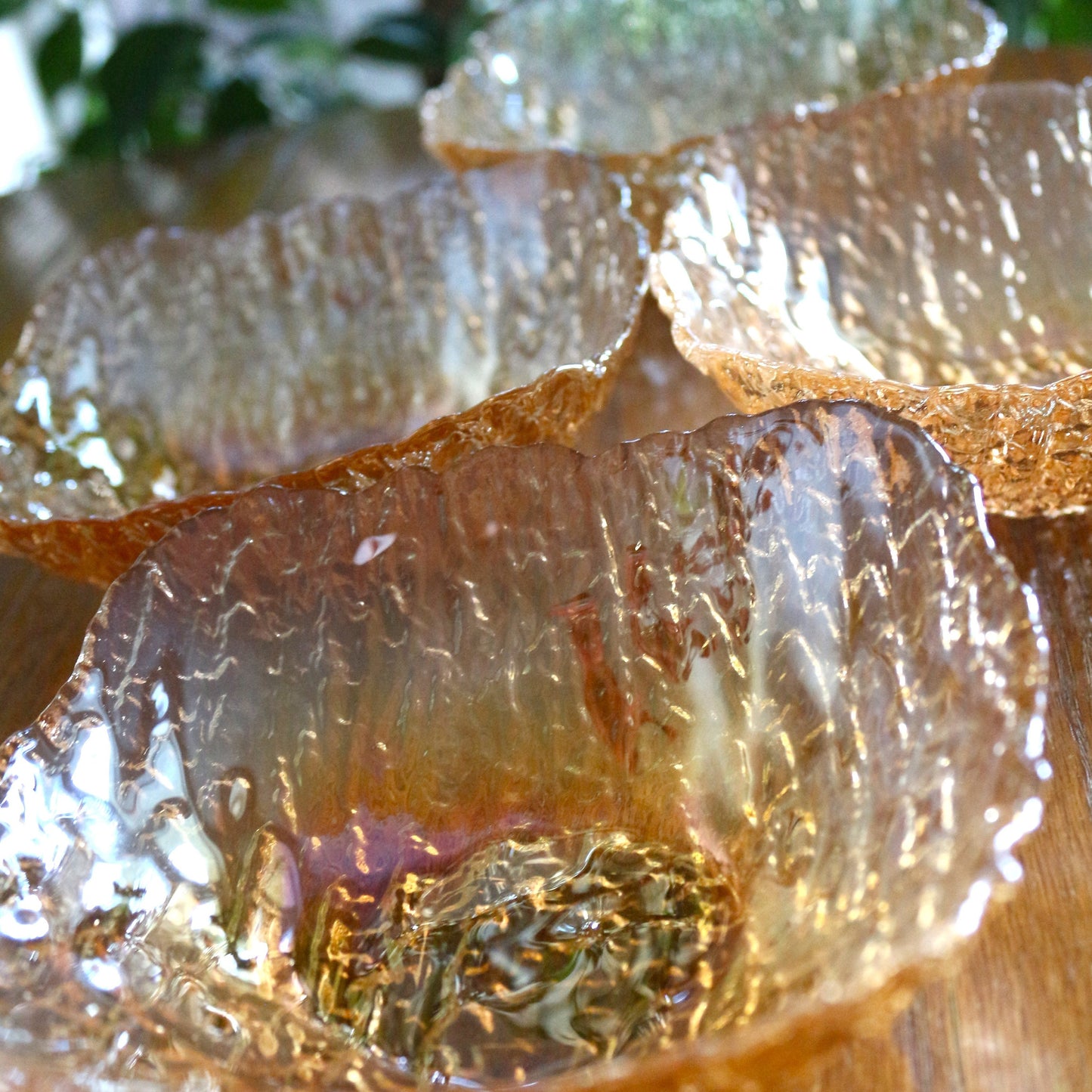 Iridescent Glass Dessert Bowls - Gold Patterned Square Bowls, Set of 4