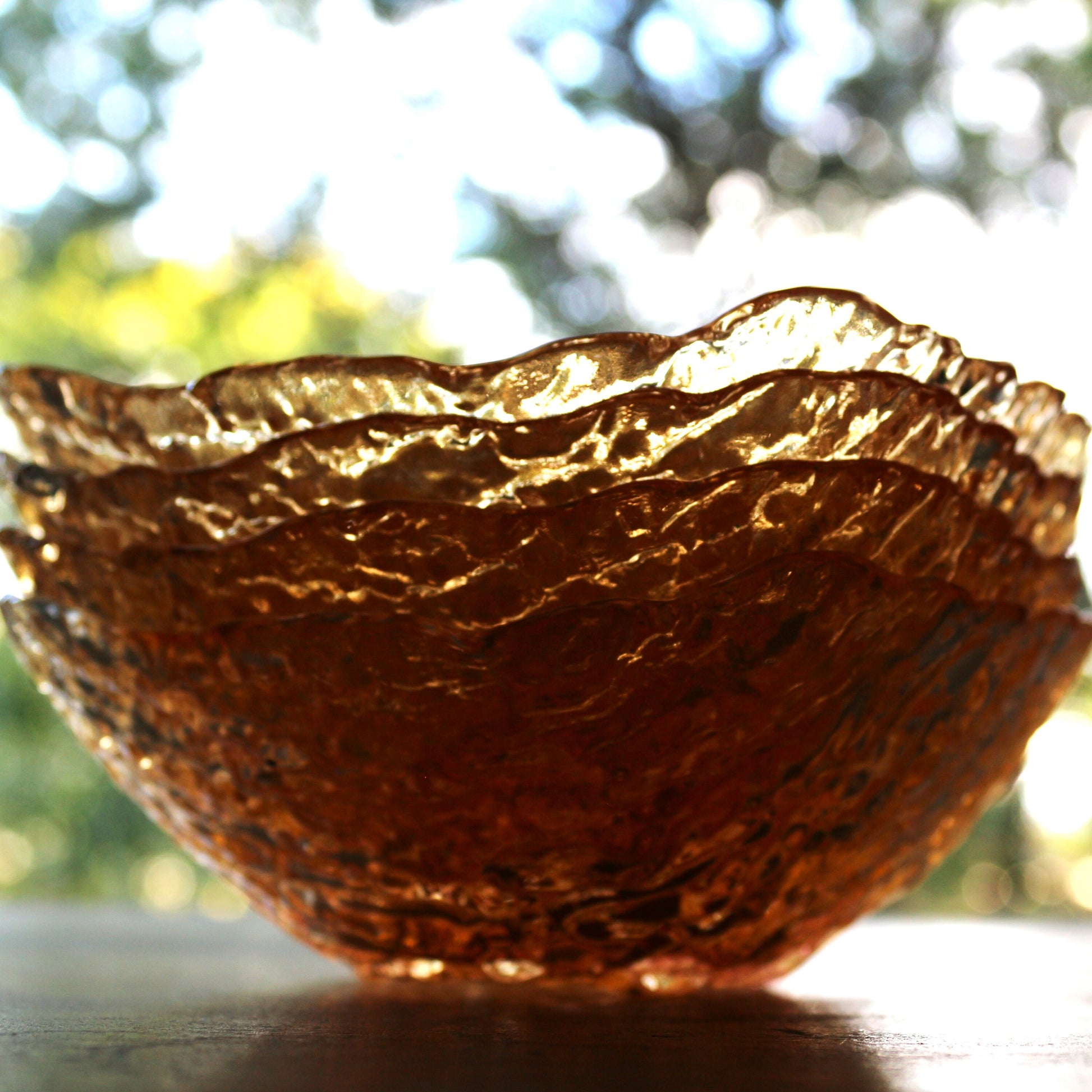 Iridescent Glass Dessert Bowls - Gold Patterned Square Bowls, Set of 4