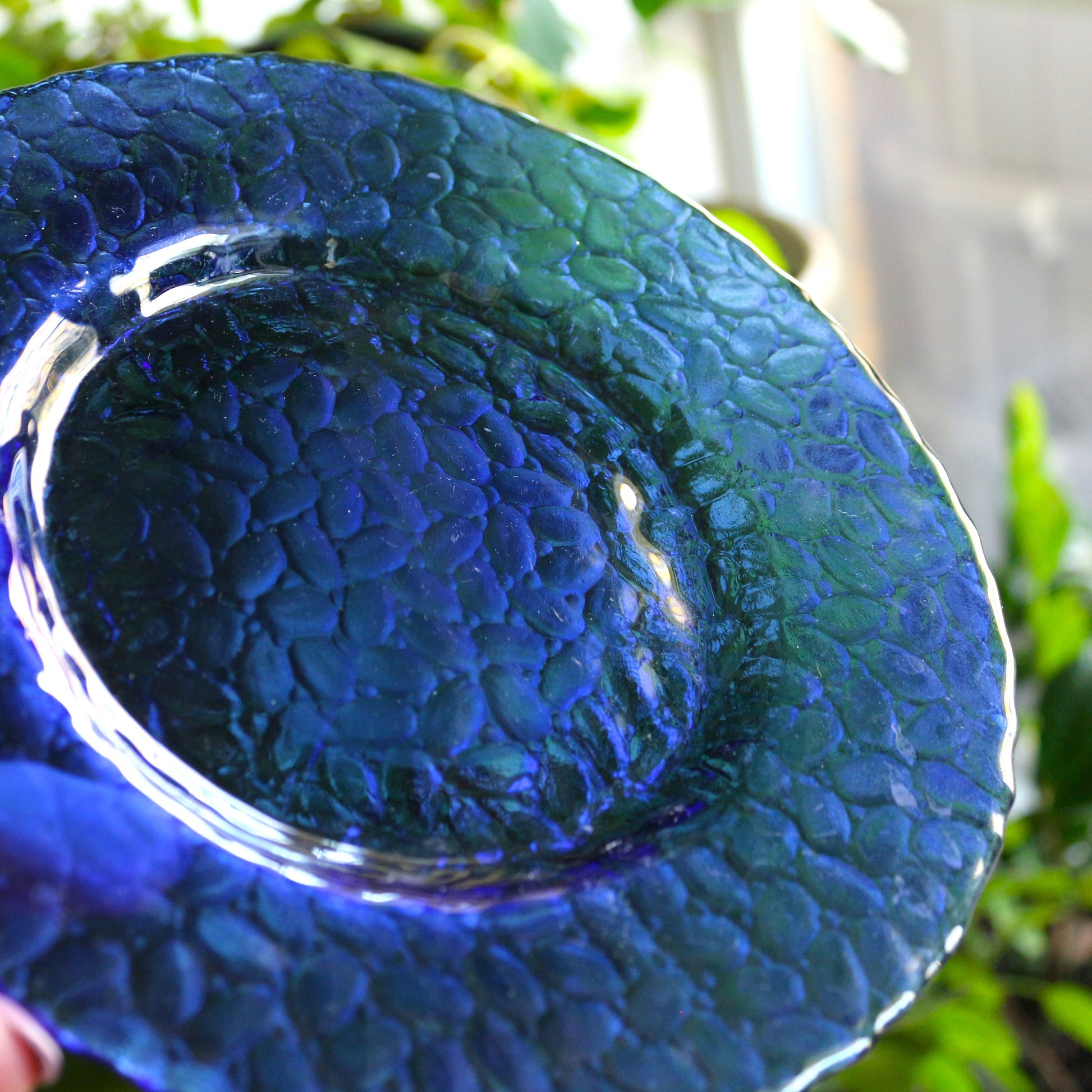 Cobalt Blue Glass Salad Plates - Patterned Appetizer Plates, Set of 4