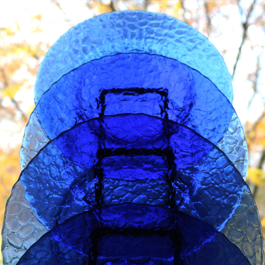 Cobalt Blue Glass Salad Plates - Patterned Appetizer Plates, Set of 4