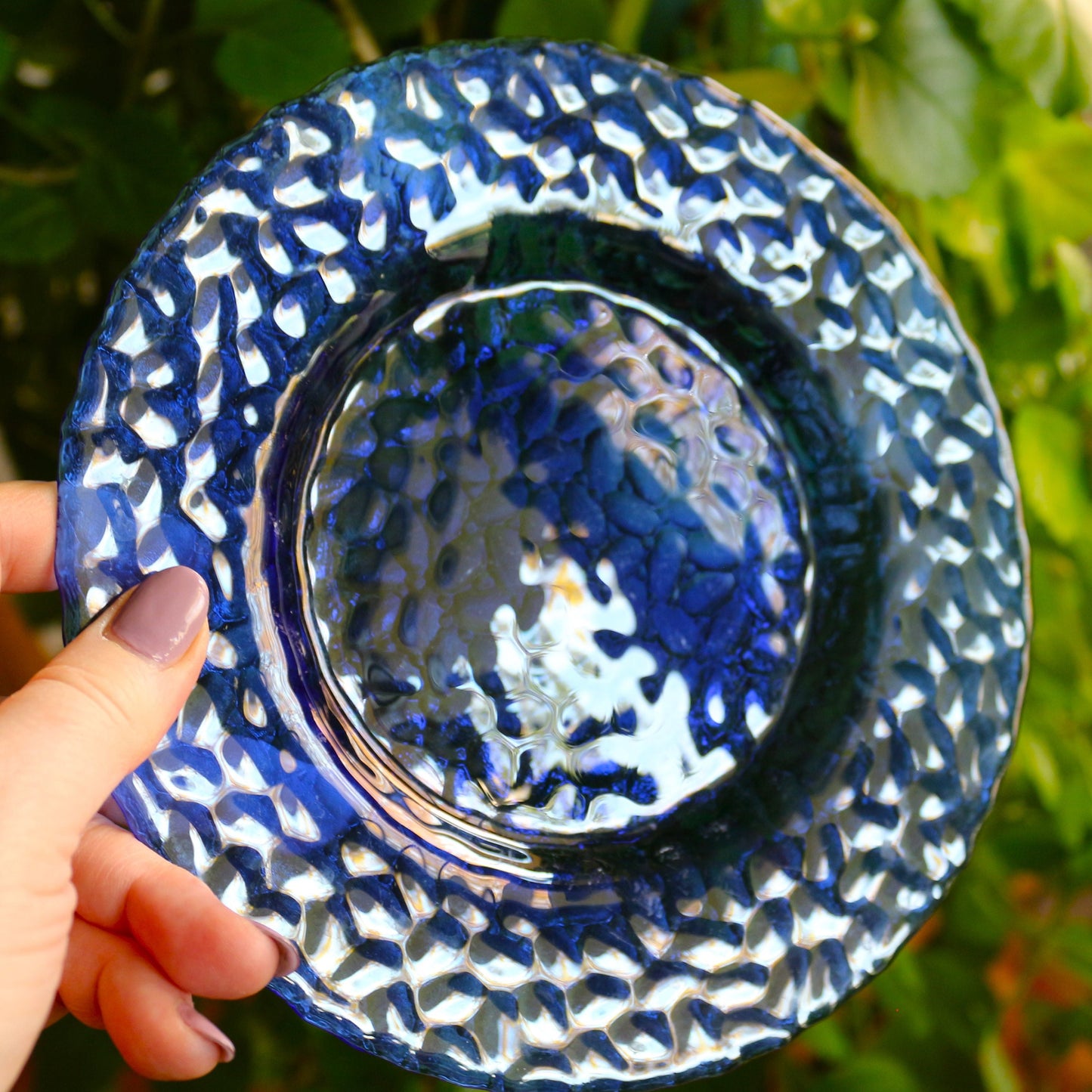 Cobalt Blue Glass Salad Plates - Patterned Appetizer Plates, Set of 4