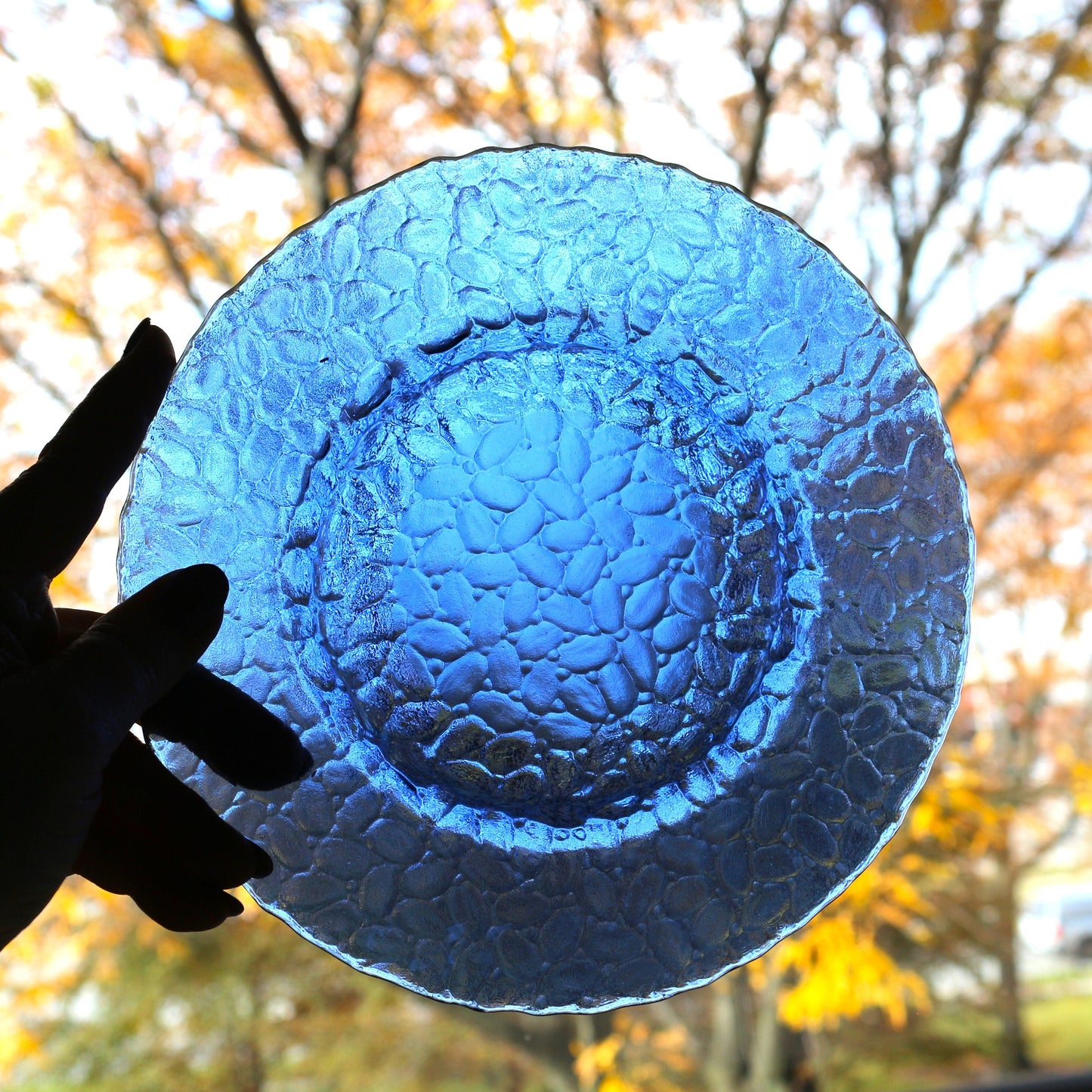 Cobalt Blue Glass Salad Plates - Patterned Appetizer Plates, Set of 4