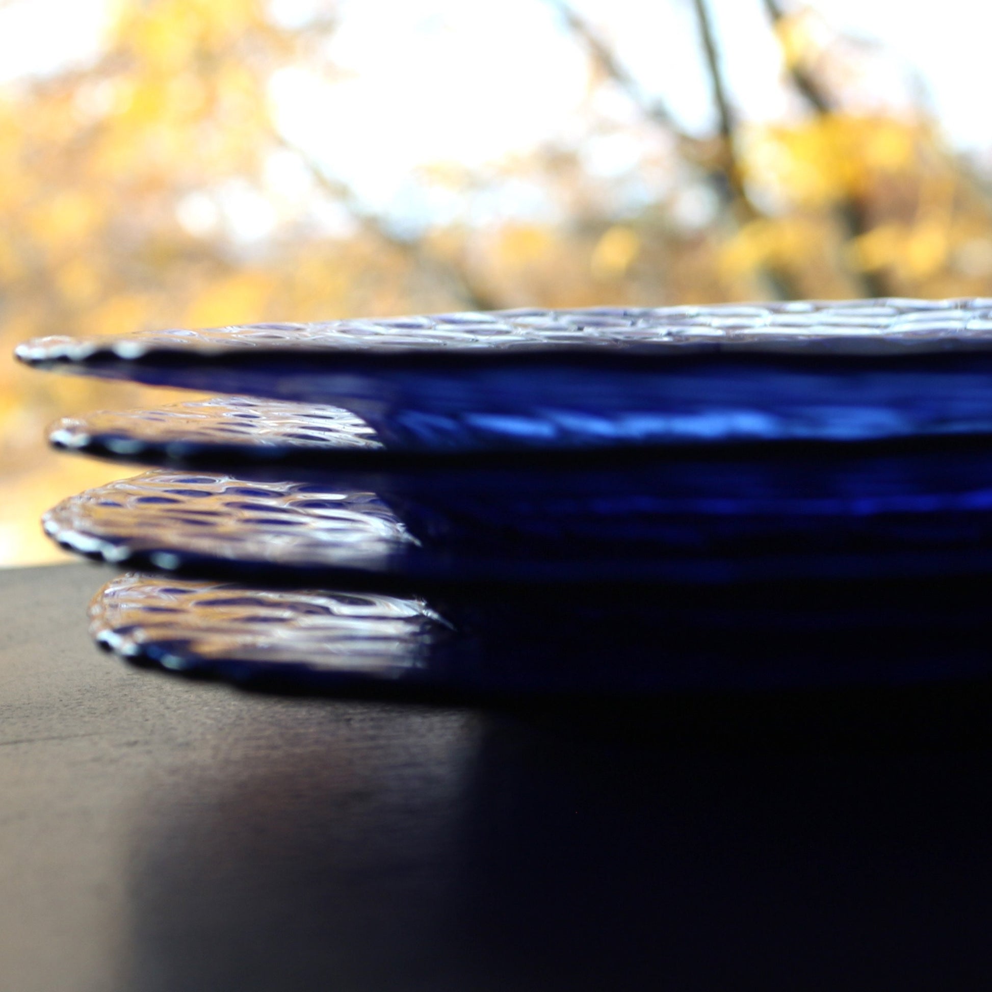 Cobalt Blue Glass Salad Plates - Patterned Appetizer Plates, Set of 4