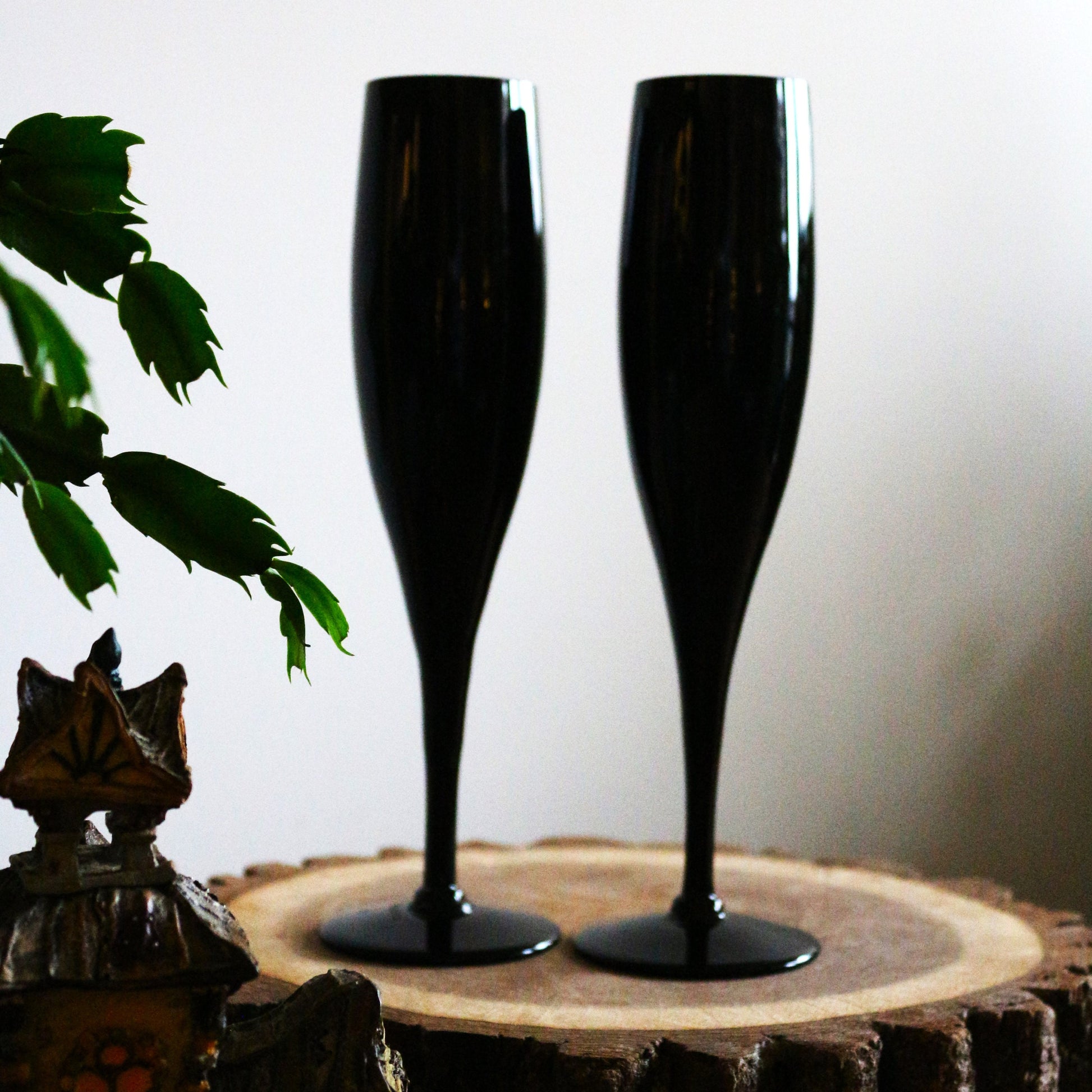 Black Champagne Flutes: Matte Black Toasting Glasses, Set of 2