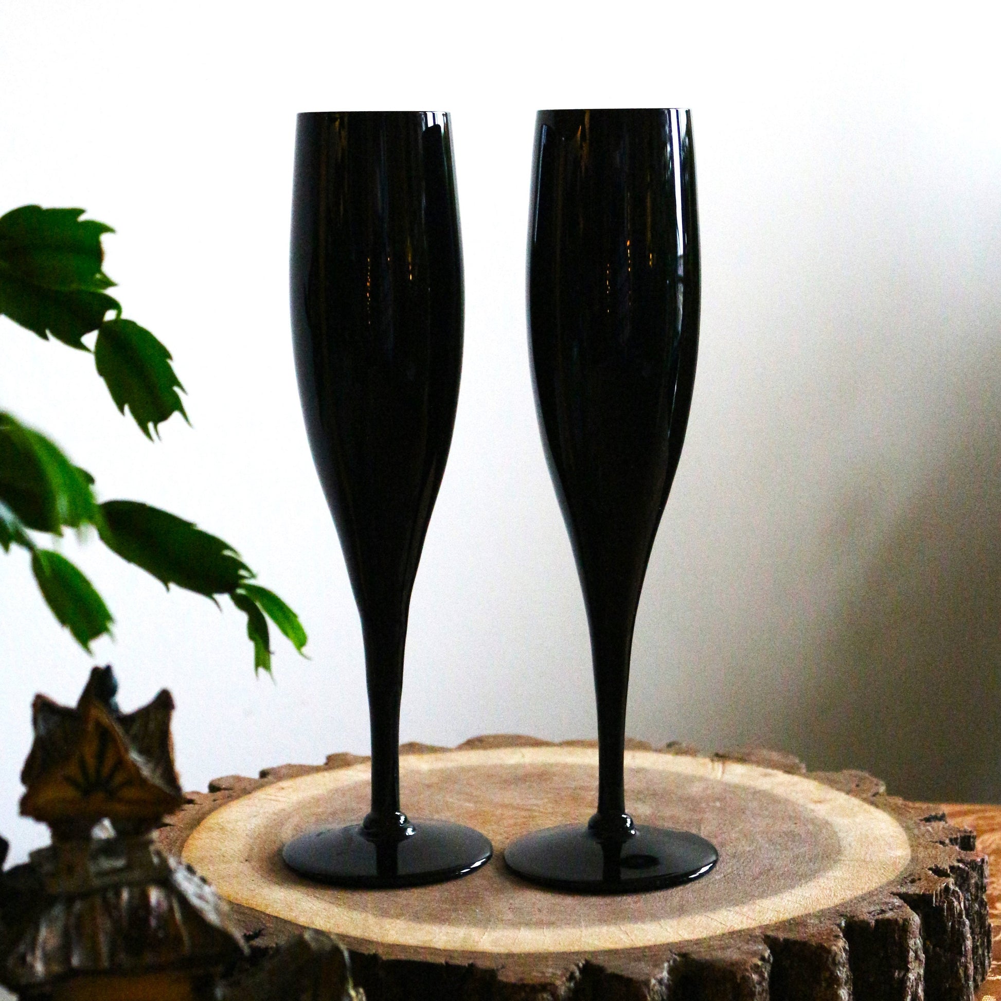 Black Champagne Flutes: Matte Black Toasting Glasses, Set of 2