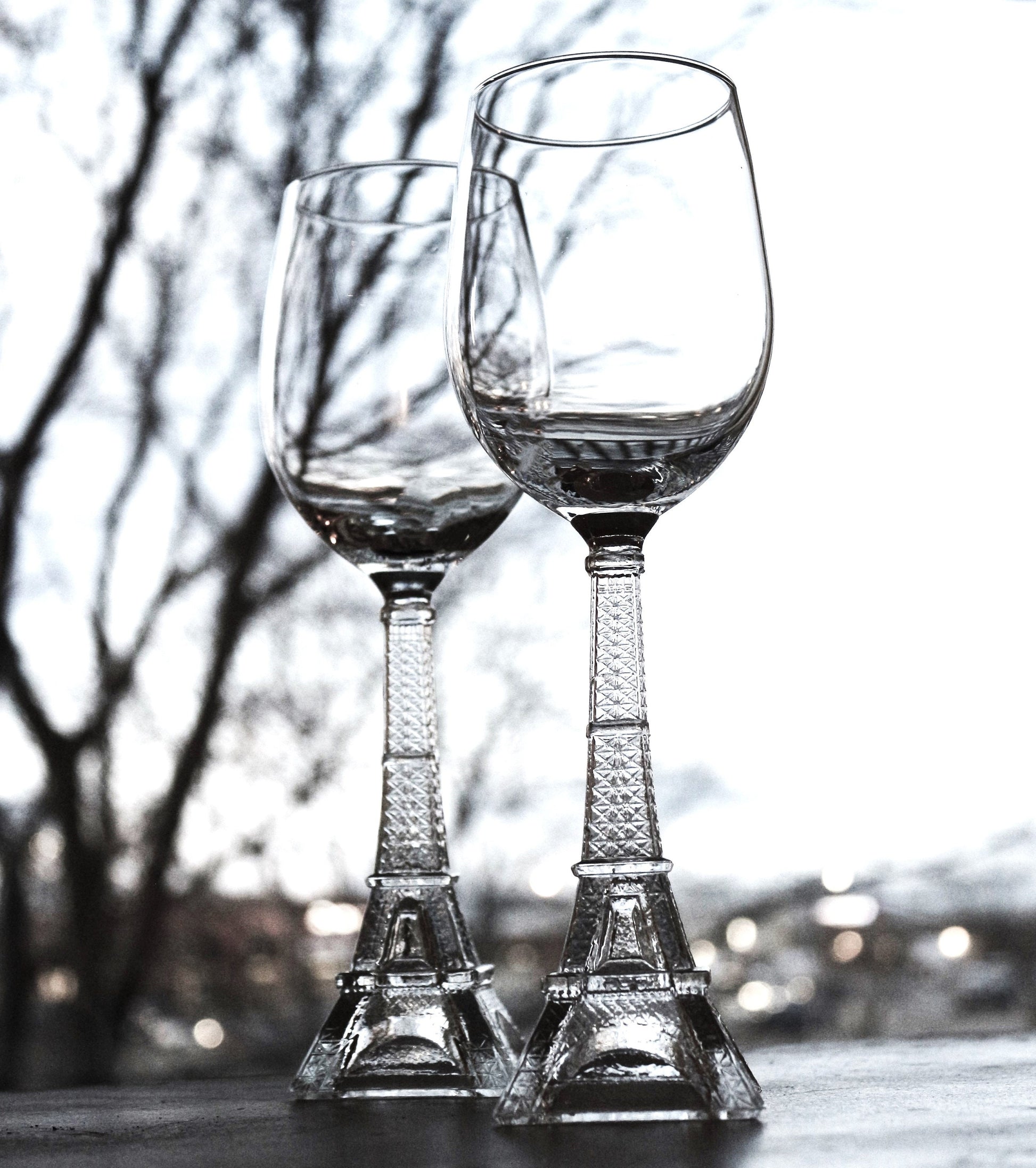 Eiffel Tower Wine Glasses, Unique Parisian Stemware, Set of 2