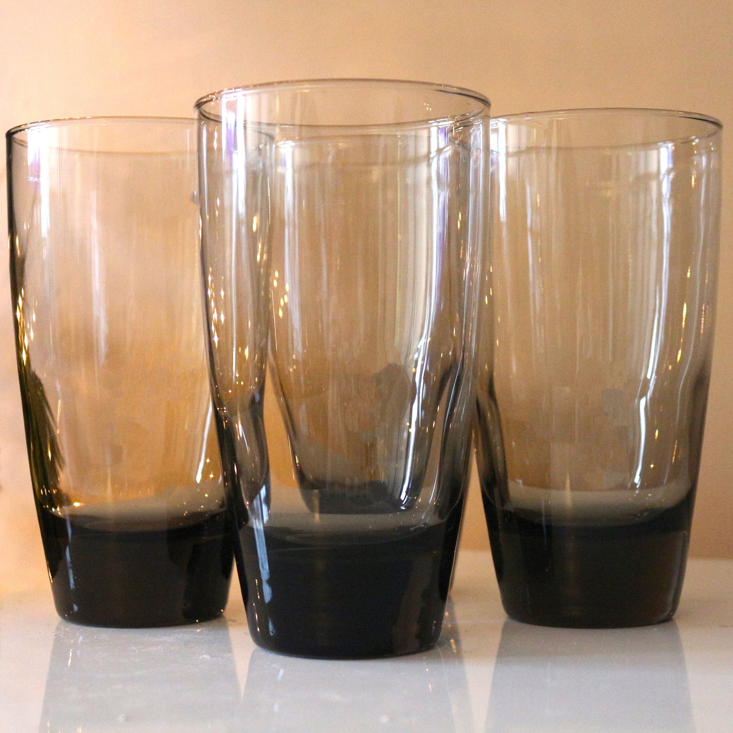 Vintage Smokey Black Highball Glasses - Mid-Century Modern Barware, Set of 4