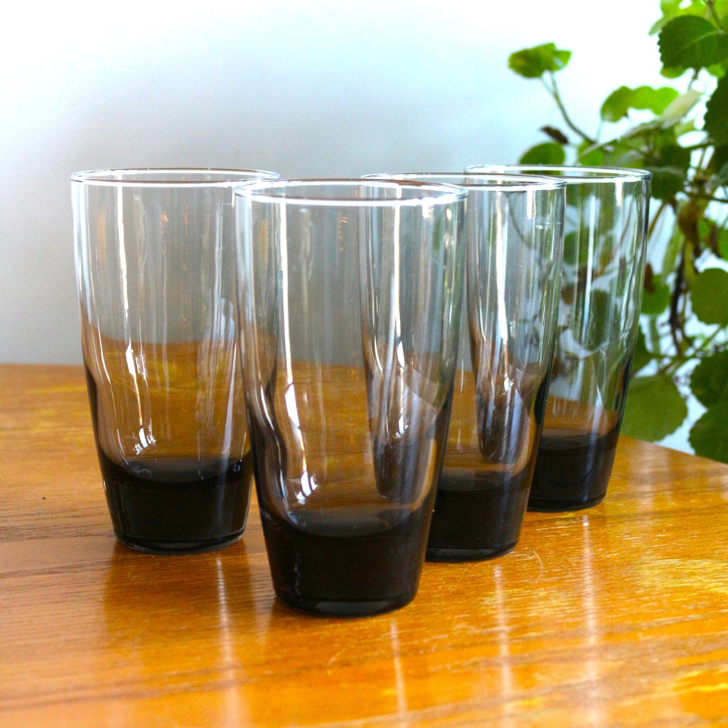 Vintage Smokey Black Highball Glasses - Mid-Century Modern Barware, Set of 4