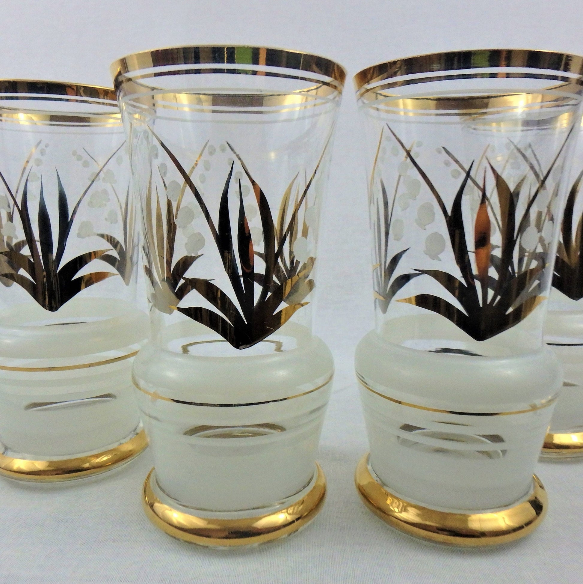 Vintage Frosted Gold Tumblers - Embossed Cocktail Glasses, Set of 4