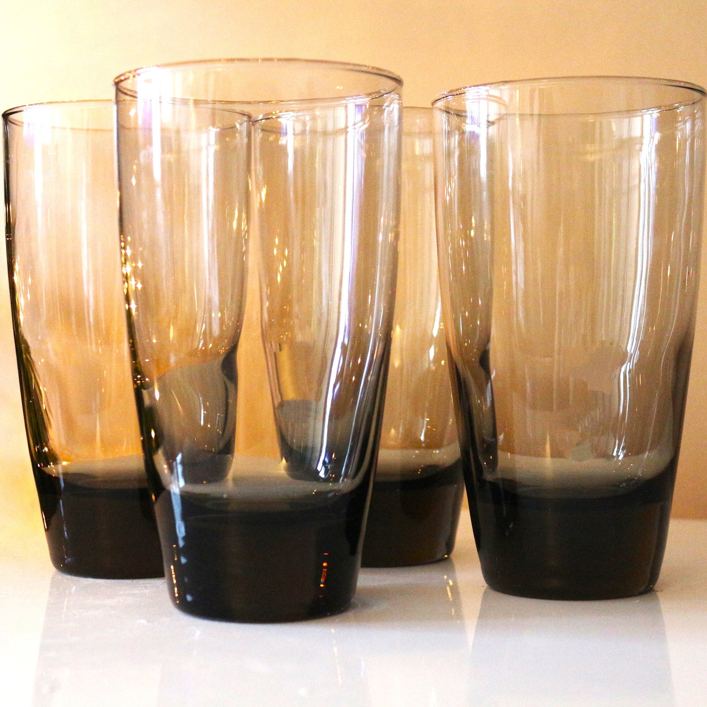 Vintage Smokey Black Highball Glasses - Mid-Century Modern Barware, Set of 4