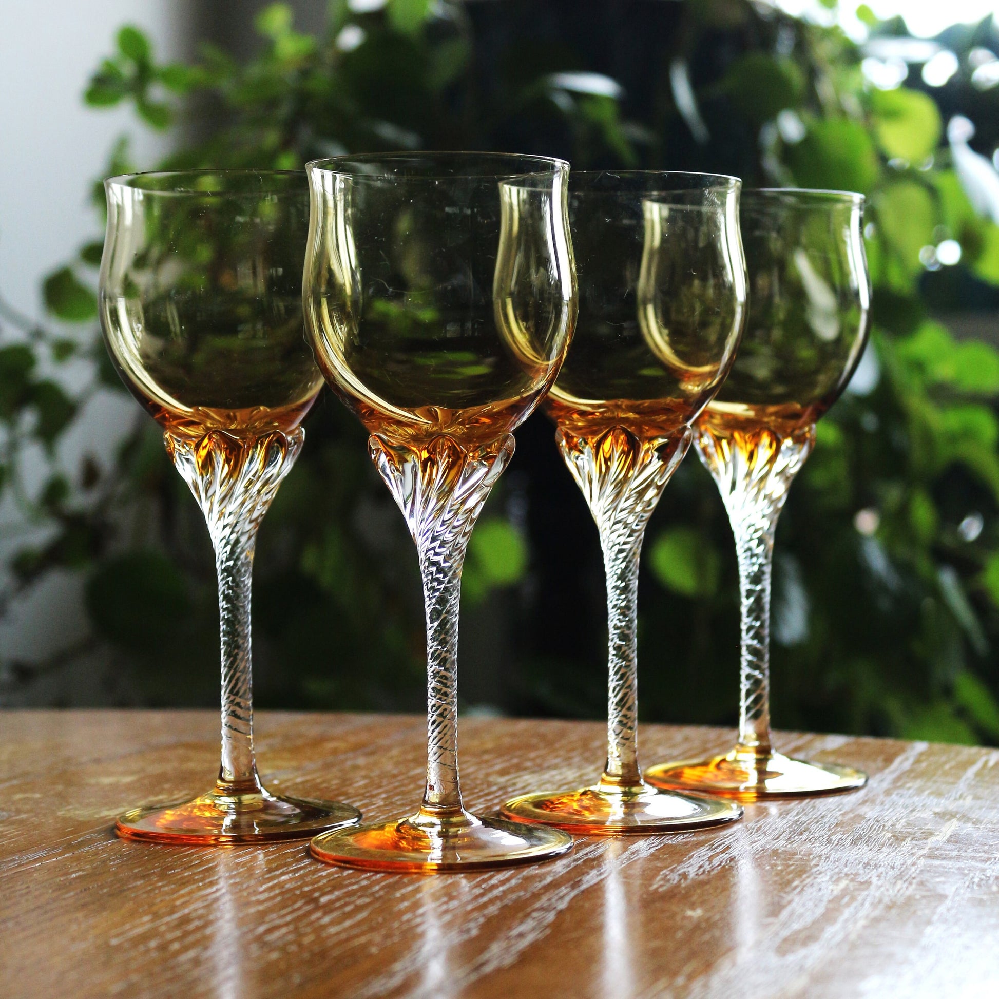 Vintage Italian Gold Coupe Glasses: Twisted Stem Stemware, Set of 4