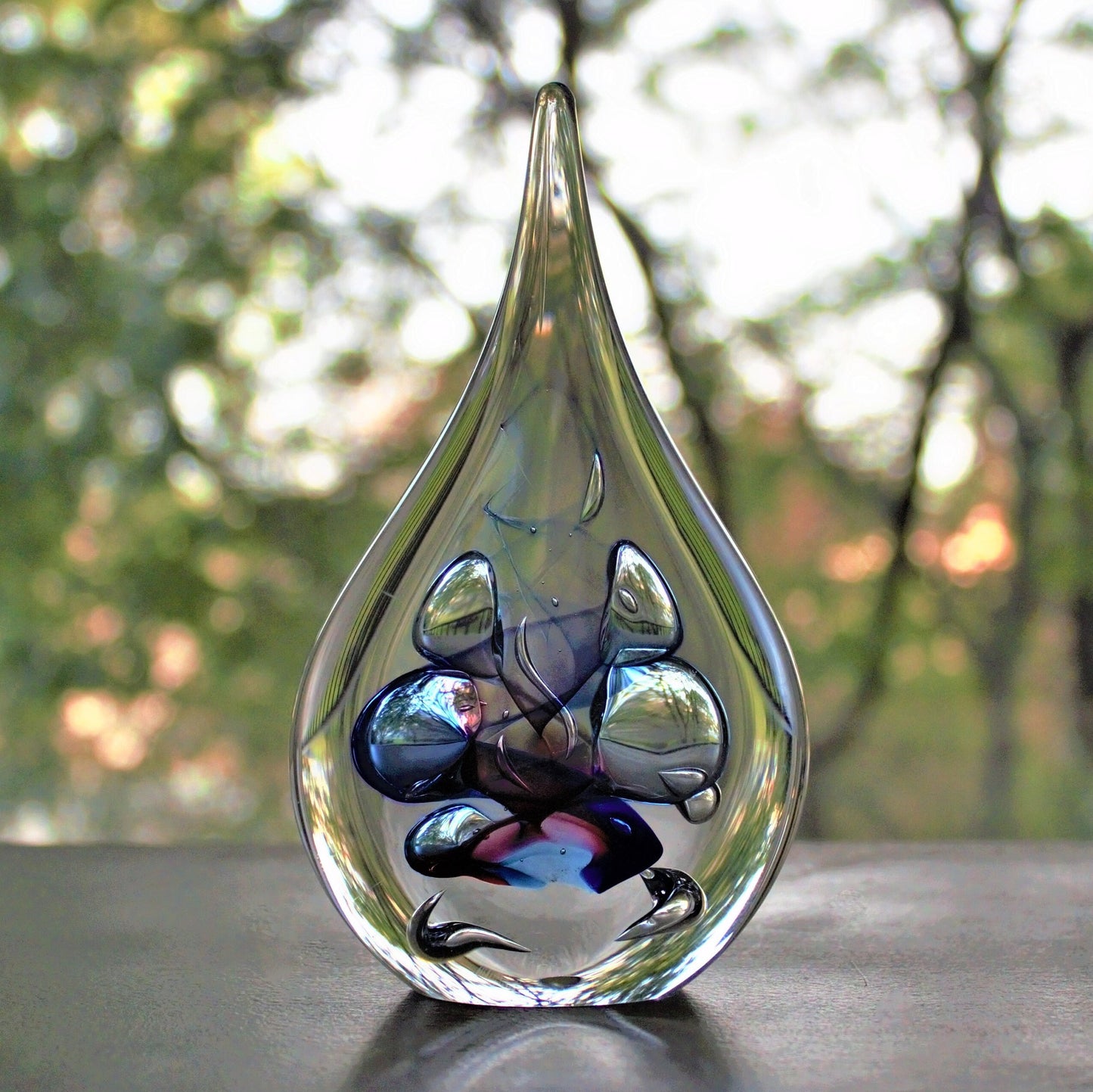 Signed Marian Pyrcak Teardrop Art Glass Sculpture: Sommerso Paperweight