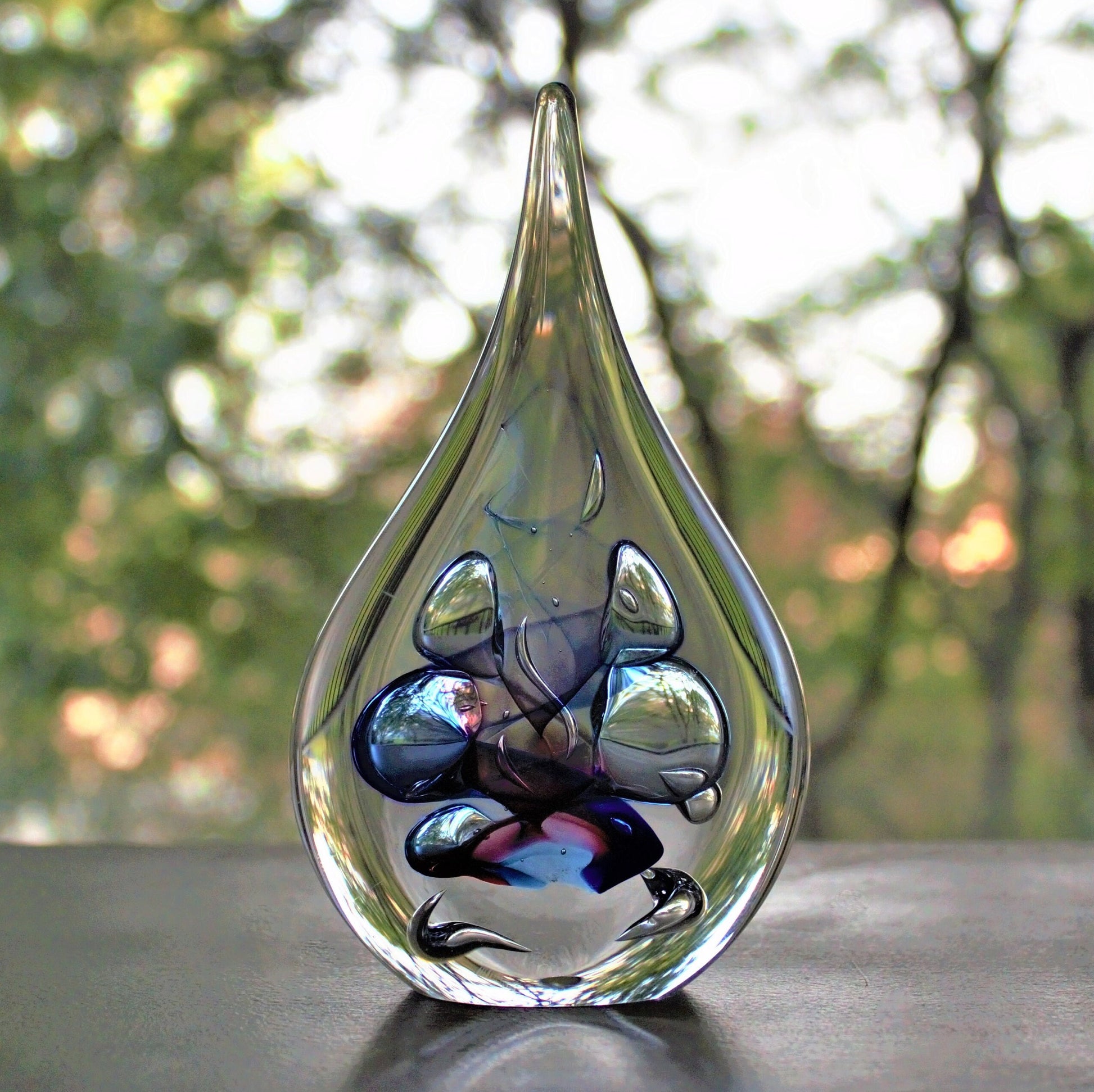Signed Marian Pyrcak Teardrop Art Glass Sculpture: Sommerso Paperweight
