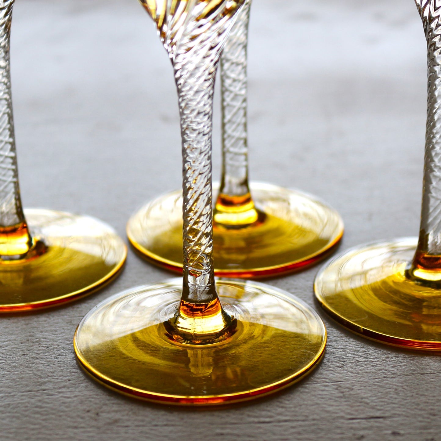 Vintage Italian Gold Coupe Glasses: Twisted Stem Stemware, Set of 4