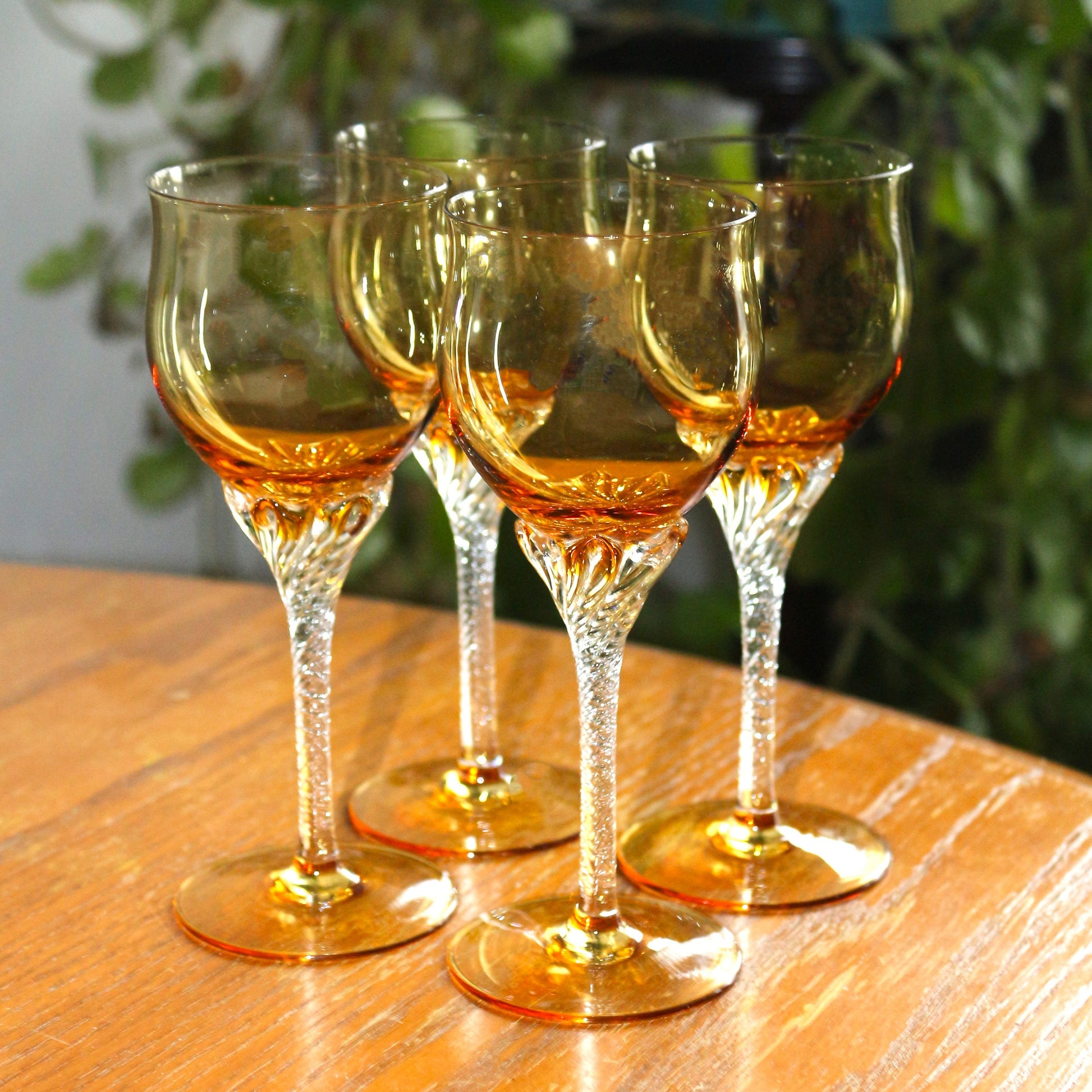 Vintage Italian Gold Coupe Glasses: Twisted Stem Stemware, Set of 4