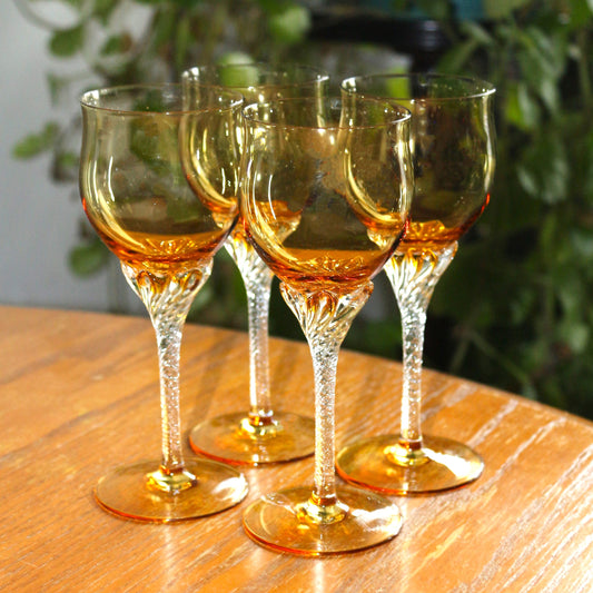 Vintage Italian Gold Coupe Glasses: Twisted Stem Stemware, Set of 4