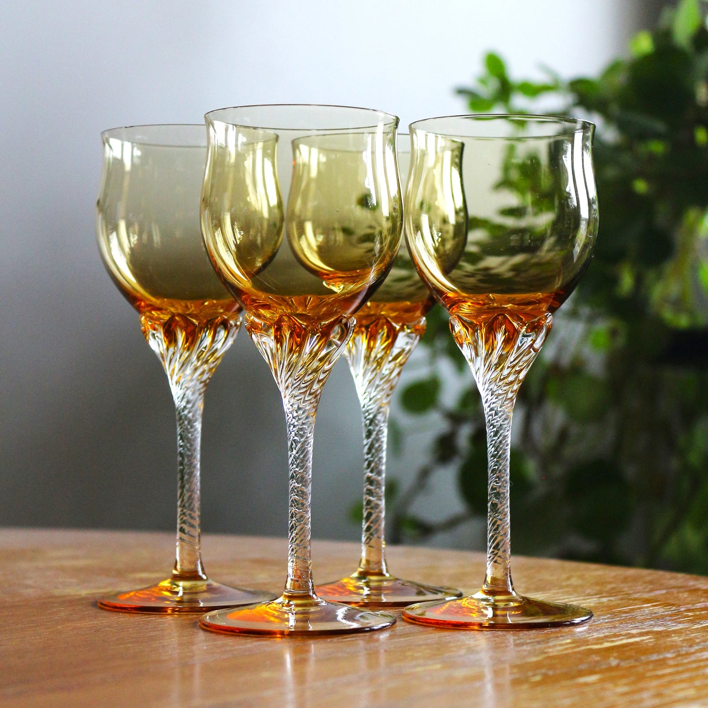 Vintage Italian Gold Coupe Glasses: Twisted Stem Stemware, Set of 4