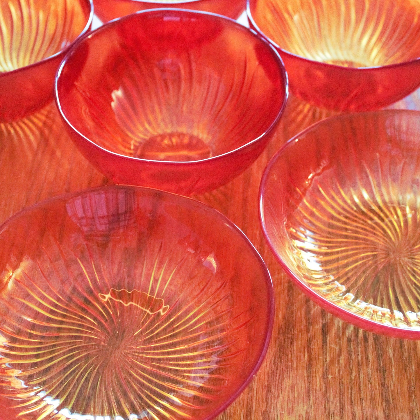 Orange Yellow Swirl Glass Bowl Set: Starburst Dessert Bowls, Set of 6