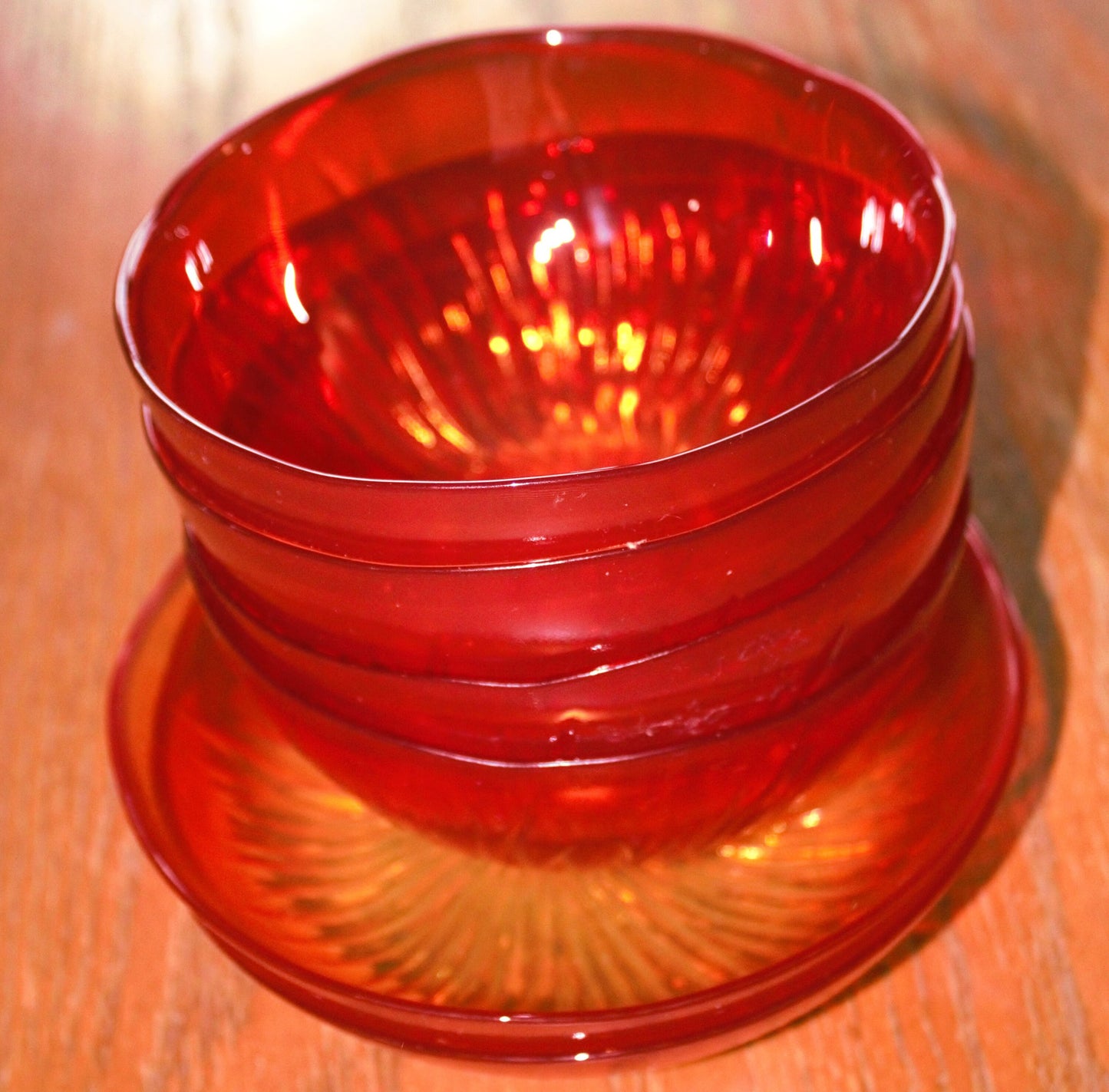 Orange Yellow Swirl Glass Bowl Set: Starburst Dessert Bowls, Set of 6