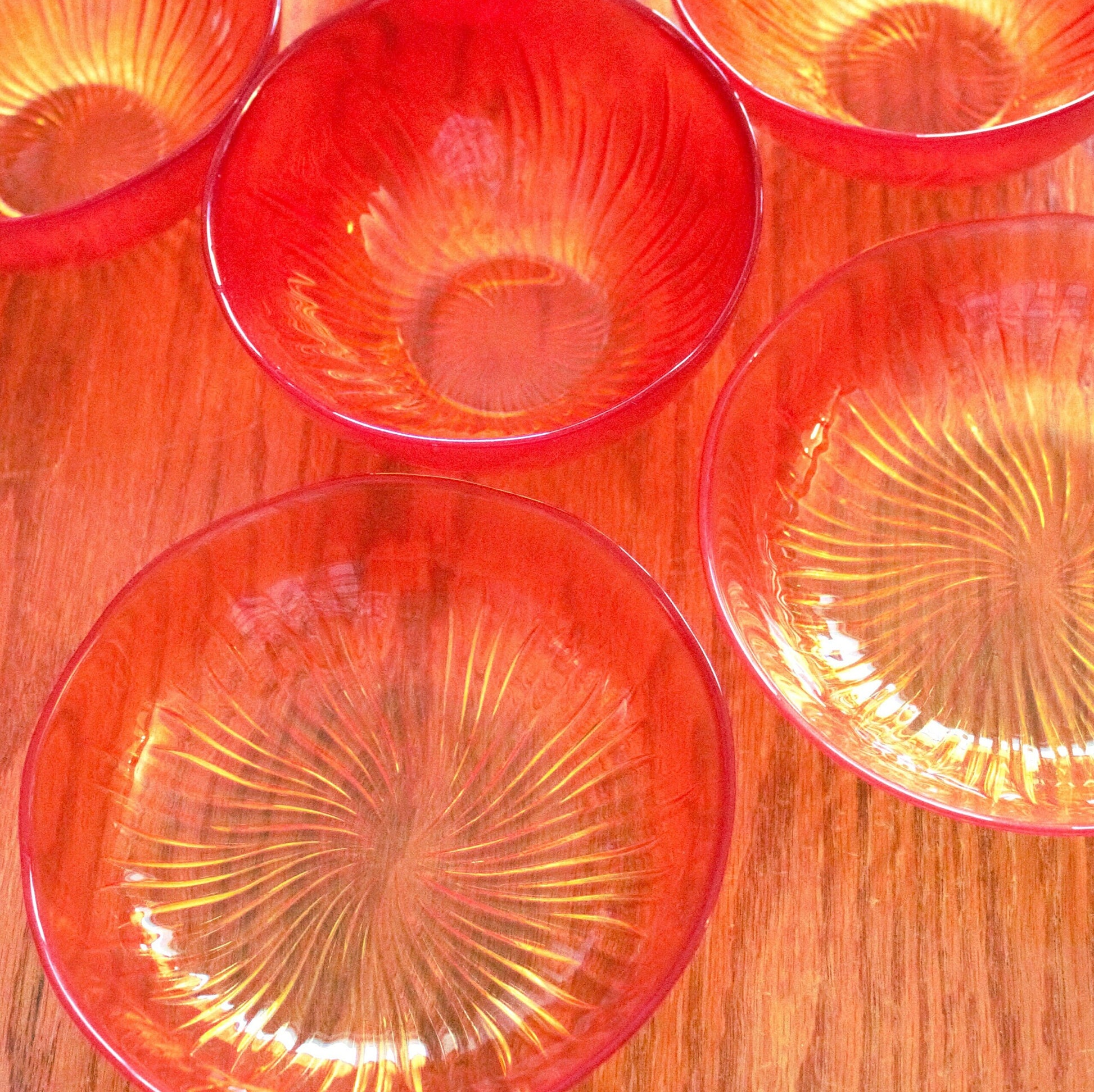 Orange Yellow Swirl Glass Bowl Set: Starburst Dessert Bowls, Set of 6
