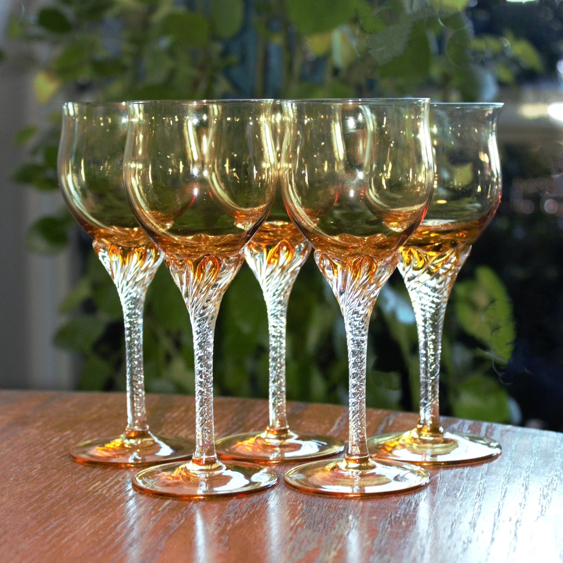 Vintage Italian Gold Coupe Glasses: Twisted Stem Stemware, Set of 4