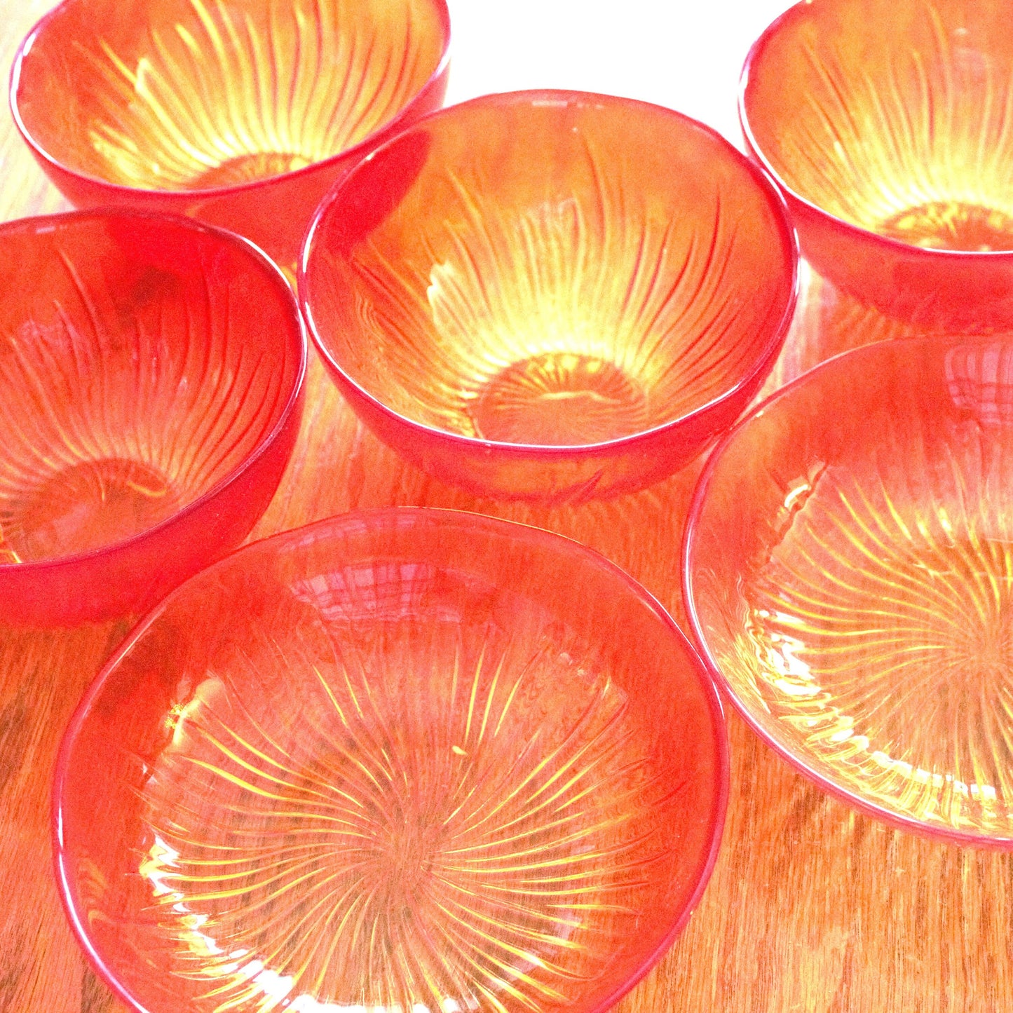 Orange Yellow Swirl Glass Bowl Set: Starburst Dessert Bowls, Set of 6