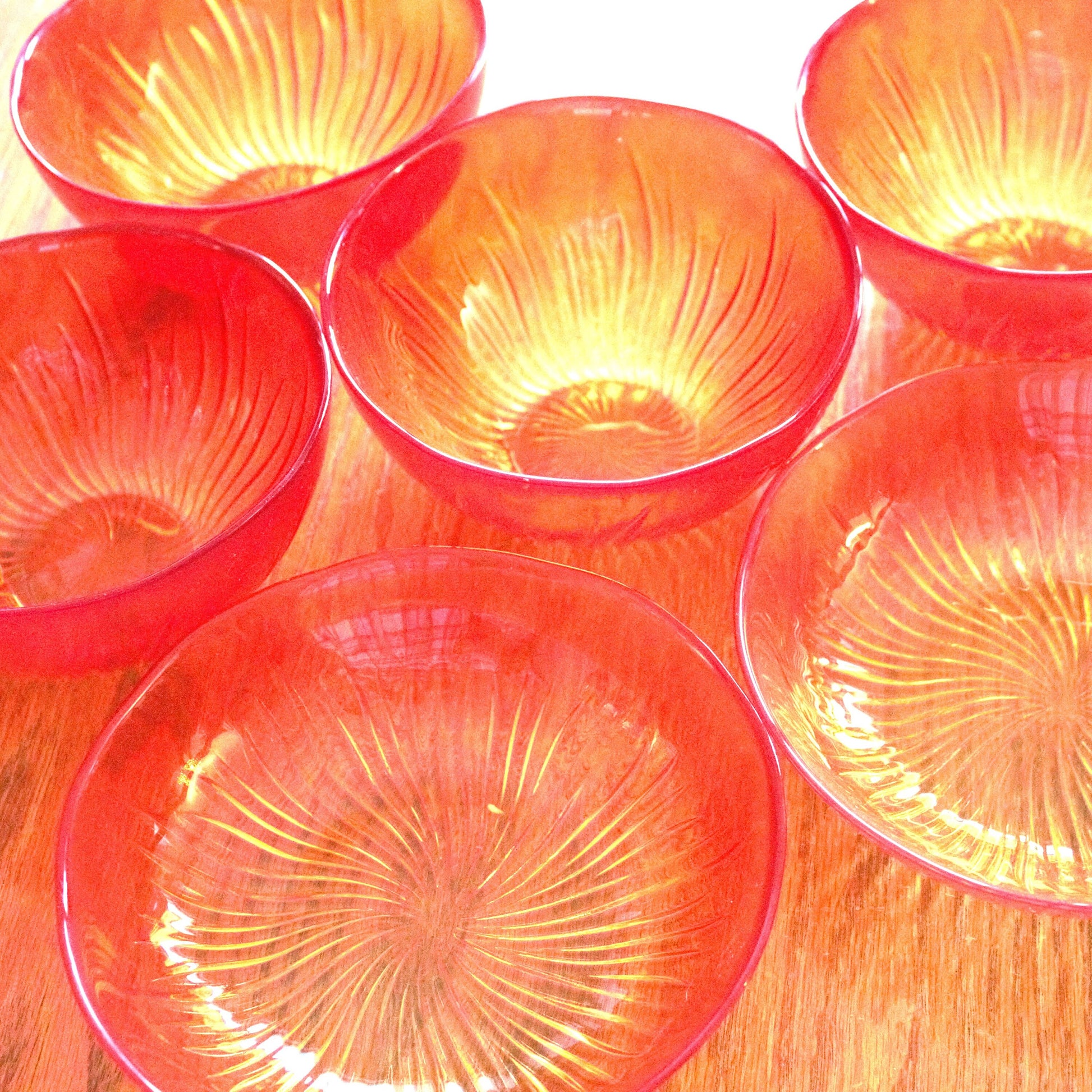 Orange Yellow Swirl Glass Bowl Set: Starburst Dessert Bowls, Set of 6